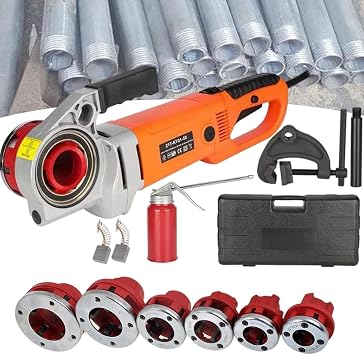 Portable Handheld Electric Pipe Threader 2300W Industrial Pipe Threading Machine, Heavy-Duty Hand-Held Power Drive Kit, Thread Cutting Machine Pipe Cutter,4Heads