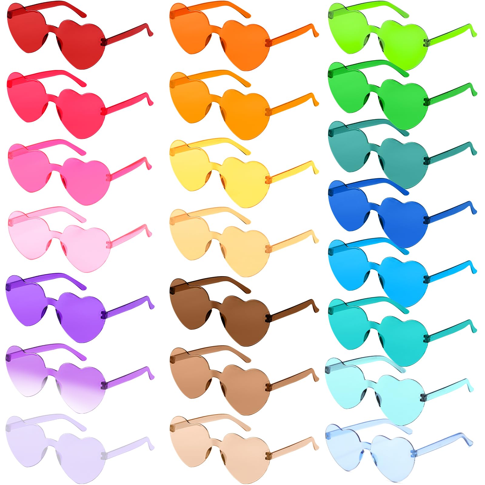 PLULON 22 Pairs Heart Sunglasses for Women Transparent Colorful Rimless Heart Shape Glasses Bulk Frameless Eyewear Bachelorette Party