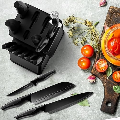 Miniatura 7 de LIANYU Juego de cuchillos de cocina con bloque y afilador, juego de 15 piezas de bloque de cuchillos, juego de cuchillos de chef de acero inoxidable