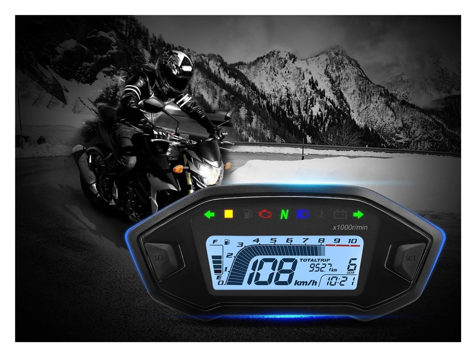 Contagiri contachilometri 12V Moto Cruscotto Tachimetro Digitale Contagiri Accessori Moto Strumento Display A LED 0~10000 RPM Per 1-4 Cilindro