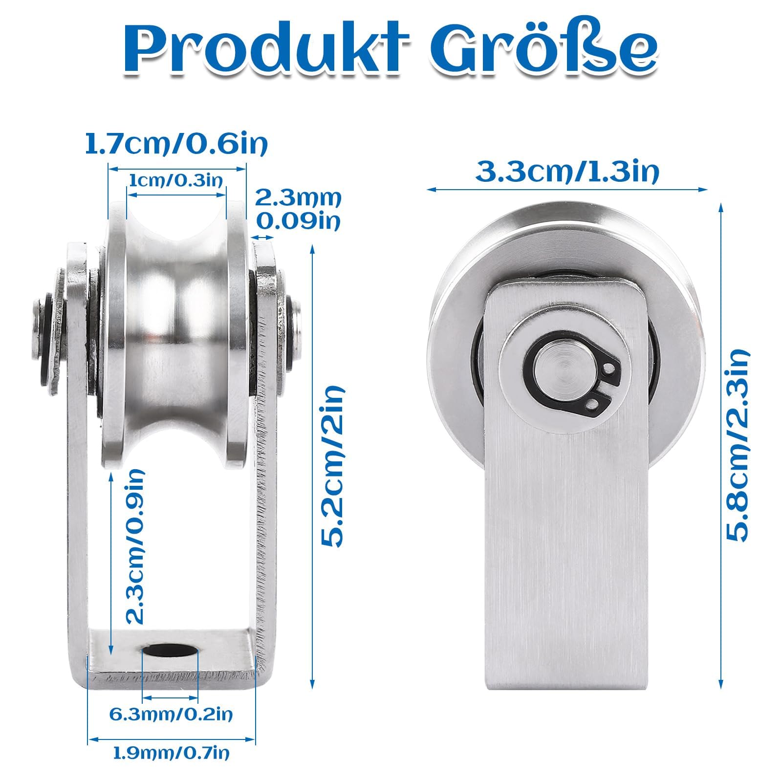 4 Stück Umlenkrollen für Seile Edelstahl Umlenkrolle Seilrolle mit Kugellager Stahlseilrollen Flaschenzug Riemenscheibe Edelstahl Seilrollen, Geeignet für Seilgerüst Stahlseile Wäscheleinen