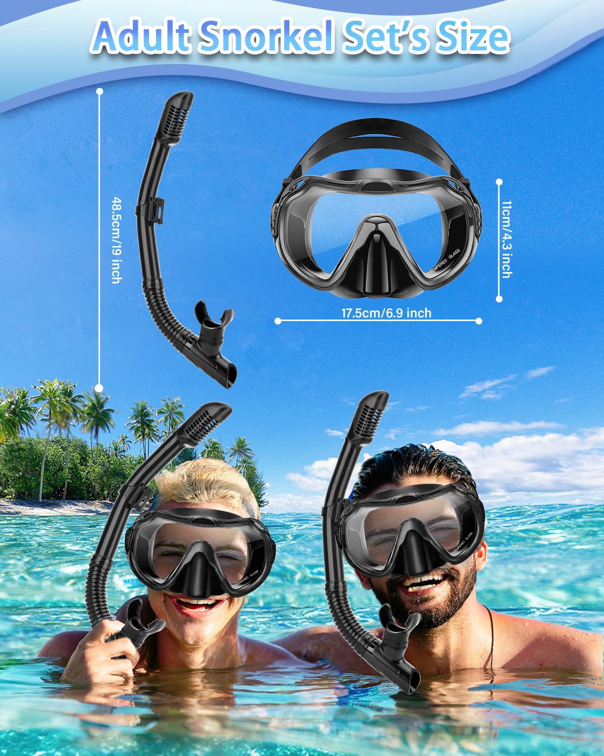Sprzęt do nurkowania dla dorosłych, zestaw do snorkelingu dla dorosłych z panoramiczną maską zapobiegającą wyciekom i zaparowaniu ze szkła hartowanego, rurka sucha, zestaw masek do nurkowania