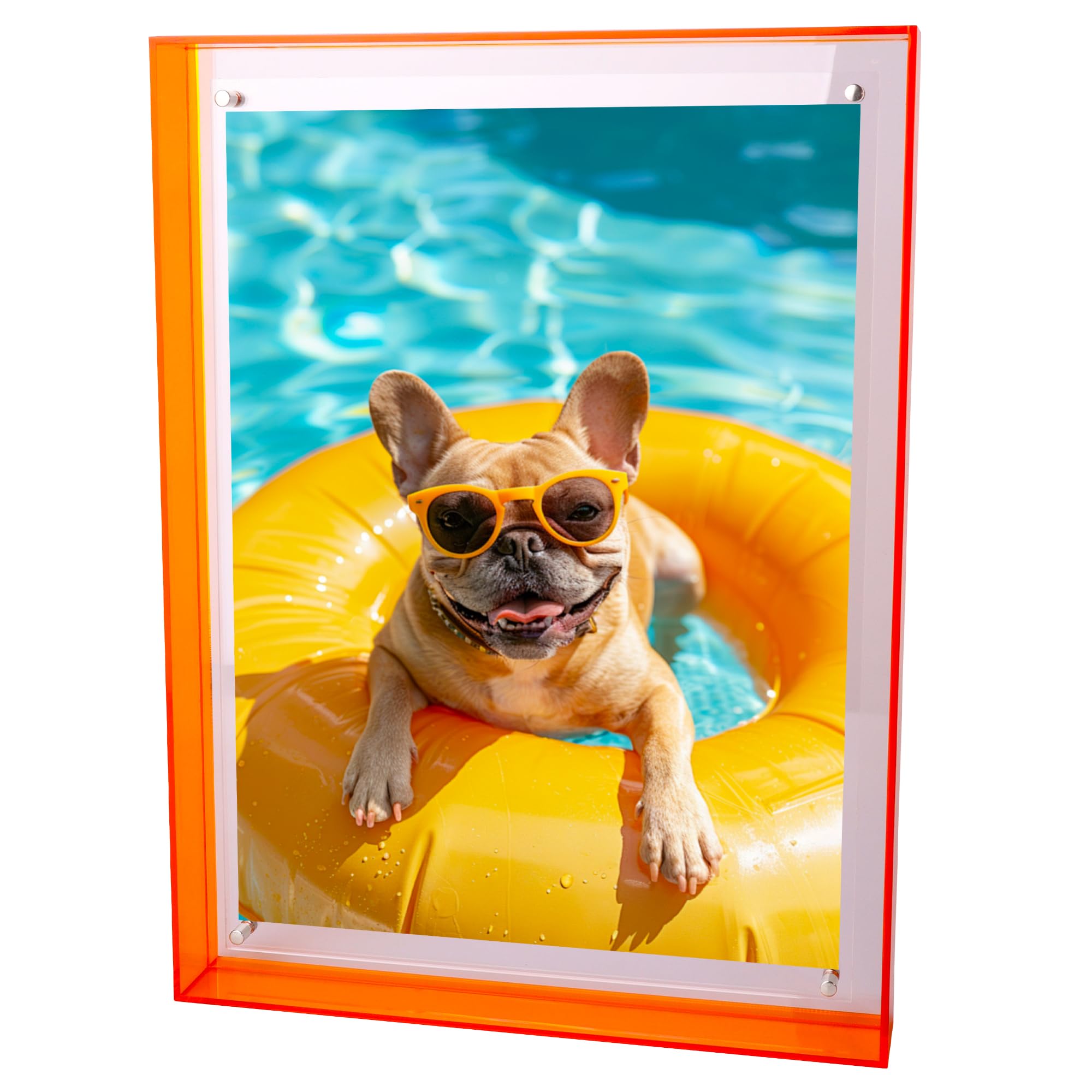 Ligtmor Acrylic Floating Picture Frame, A4 Neon Photo Frame for Wall Mount & Tabletop Desk Display, Modern Colored Double-Layer Decorative Art Frames for Home Office Gallery, Neon Pink/Orange/Blue