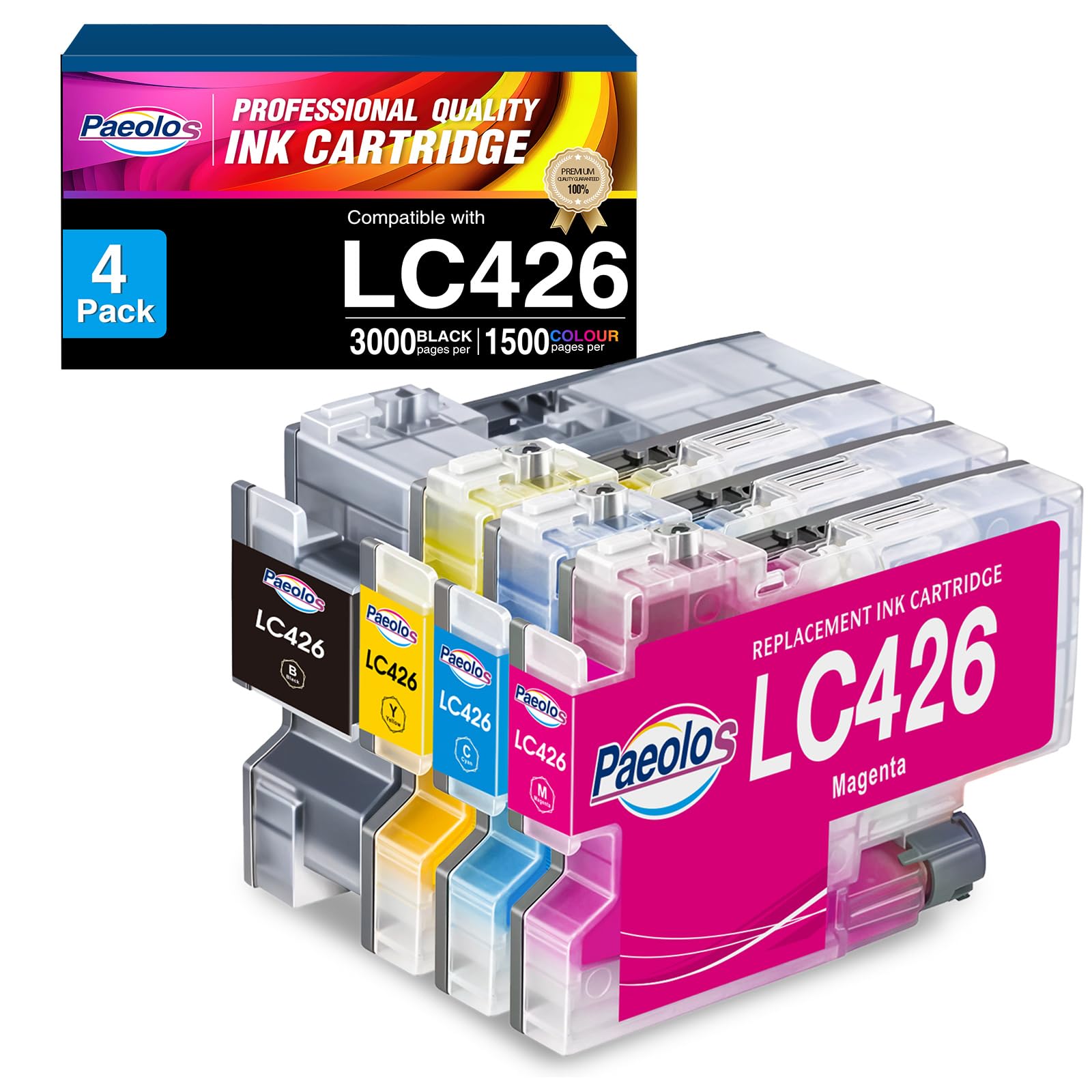 Paeolos LC426 LC-426 Ink Cartridges Compatible for Brother LC426XL Multipack for Brother MFC-J4335DW MFC-J4340DW MFC-J4535DW MFC-J4540DW MFC J4335 MFC J4340 MFC J4535 MFC J4540W Printer (4 Pack)