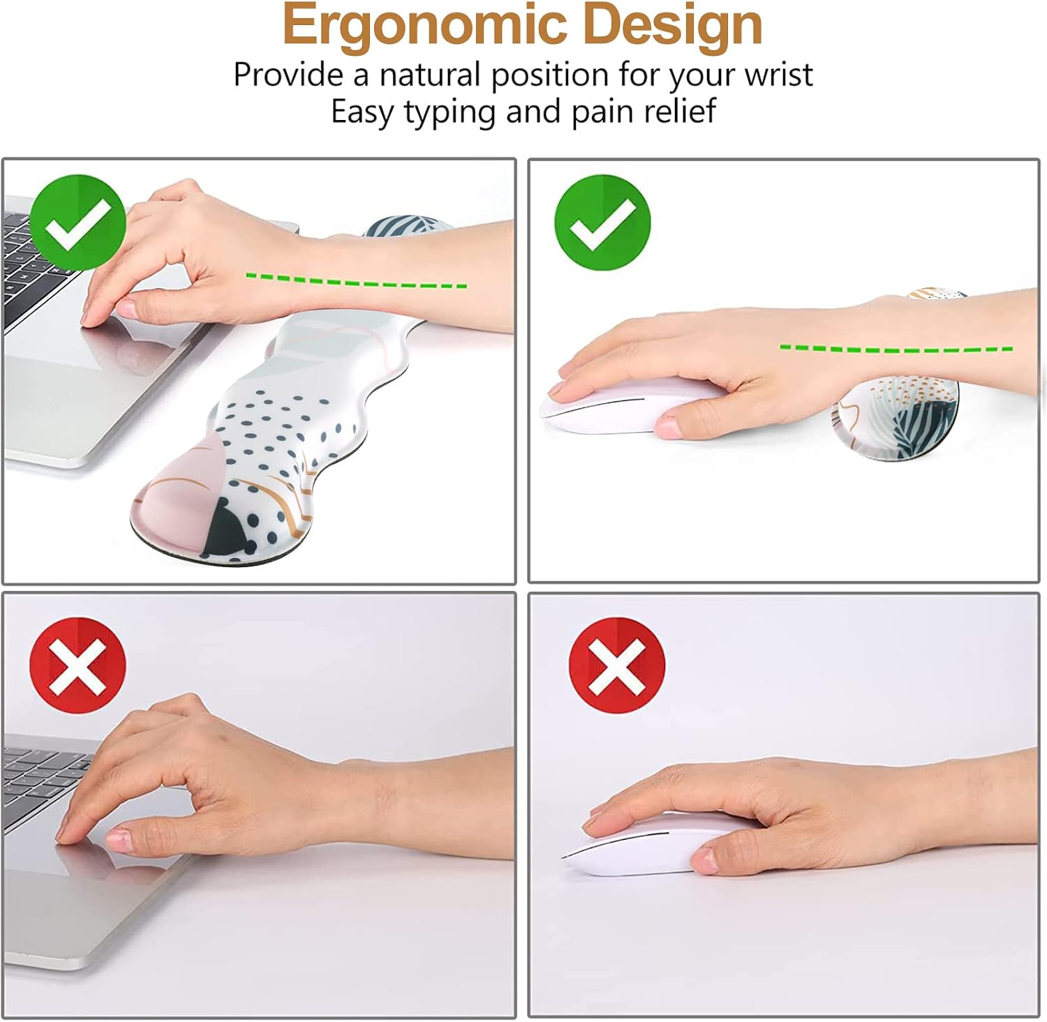 iLeadon Keyboard Mouse Pad Set, Large Gaming Mouse Pad + Keyboard Wrist Rest Support + Mouse Wrist Cushion + Coaster, Non-Slip Rubber Base, 35.4x15.7in Extended Desk Mat for Office, Abstract Plant