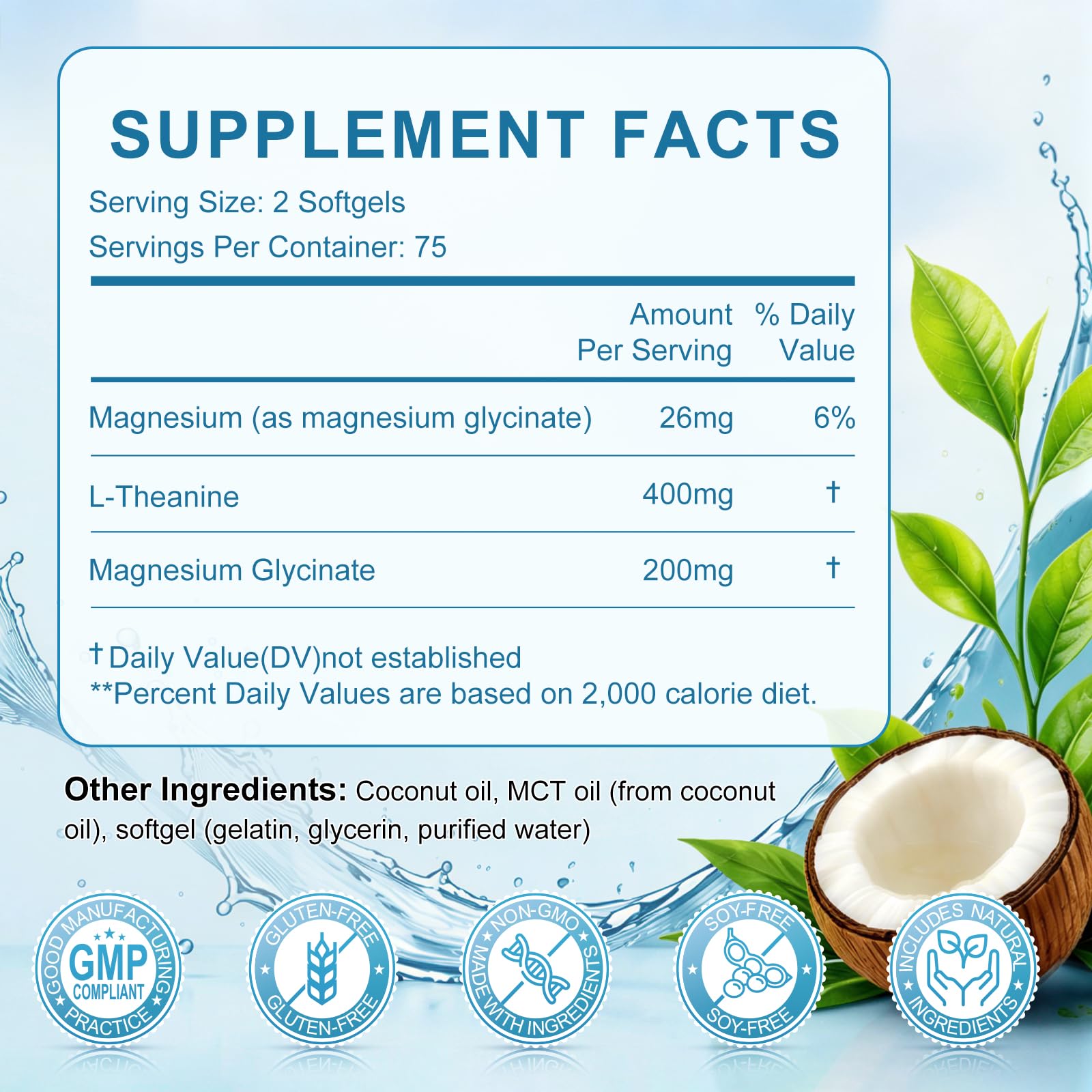 L-Theanine 400mg with Magnesium Glycinate,150 Softgels — Amazon image 2
