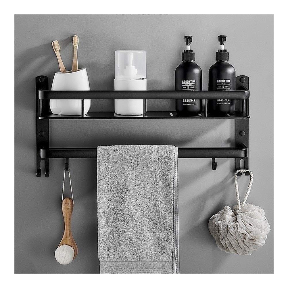 Shower Caddy Shelf Space Aluminum Bathroom Shower Shelves with Towel Rail Wall Mounted Basket Rectangle Organiser Shelf for
