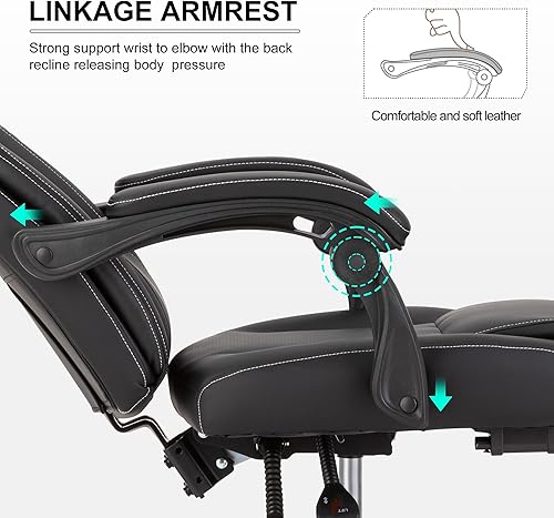 Miniatura 6 de Silla de oficina reclinable con reposapiés, silla ergonómica de escritorio de oficina en casa con soporte lumbar, silla de cuero ejecutivo grueso