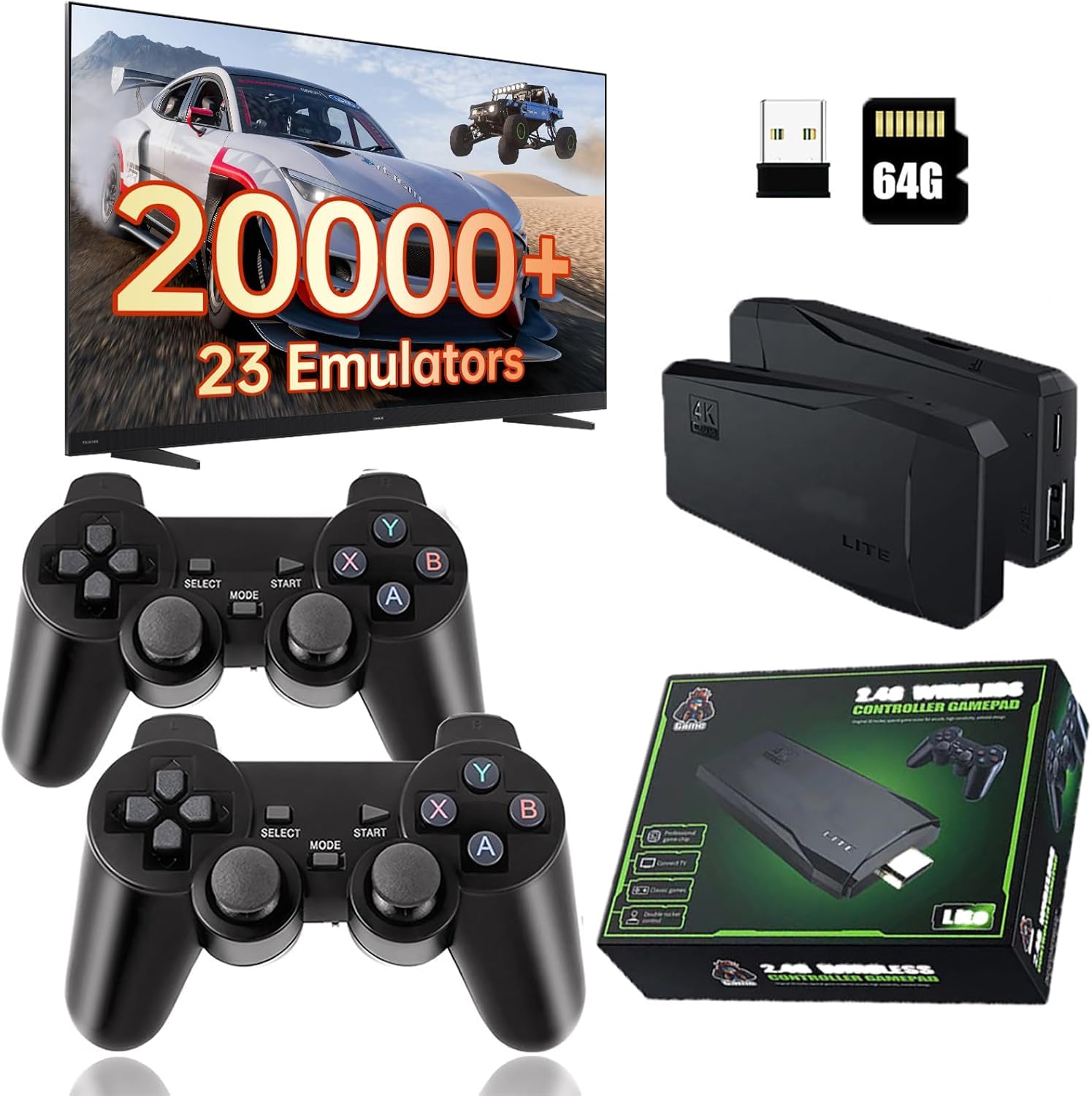 2025 Wireless Video Games for Tv Gaming Plug & Play Video Game 4K HD Game Stick, Wireless TV Game with Games Built-in 21,000+ Games & 64Gb, 9 Emulators TV Gaming Console for Kids 5 Years to 17 Years