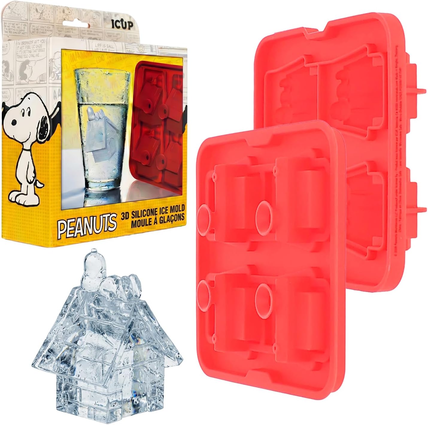 ICUP Peanuts Snoopy Doghouse Silicone 3D Ice Cube Tray, 4-Cavity Mold