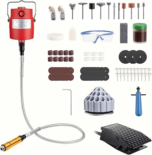 DZQ Molinillo de eje flexible de 560 W, kit de herramientas rotativas con 3 mandíbulas de 500-23000 RPM con pedal de pie con soporte giratorio para