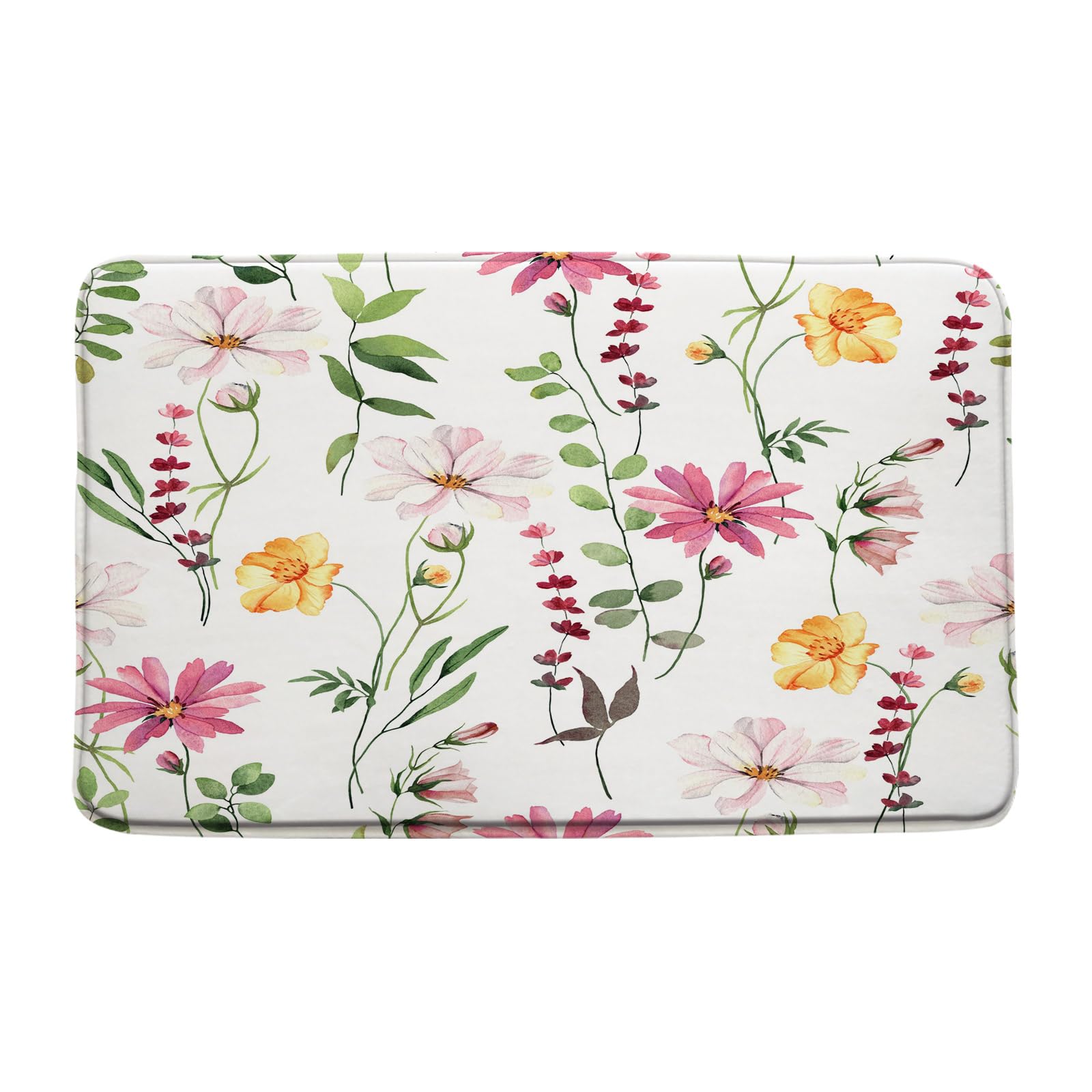 NYCCSM Watercolor Floral Bath Mat Rustic Flower Wildflower Plant Spring Botanical Meditation Soft Memory Foam Rug for Bathroom Kitchen,16W x24H.