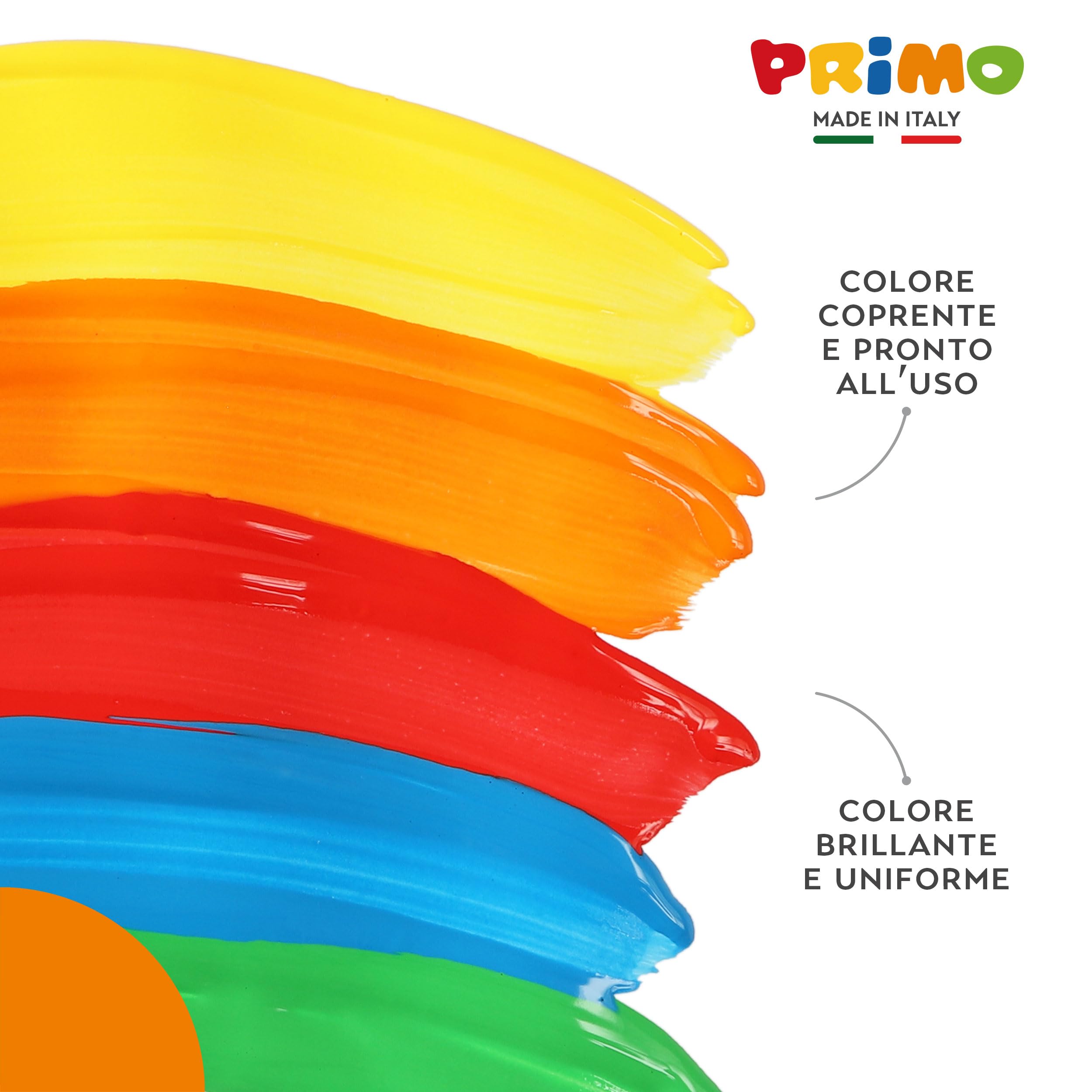 PRIMO - Tempere Lavabili per Bambini +3 Anni, 12 Colori per Bambini 25 ml in Vasetto Validi come Colori per Tessuti e Lavoretti Creativi, Pittura per Tessuti, Carta e Vetro, Colori a Tempera Coprenti