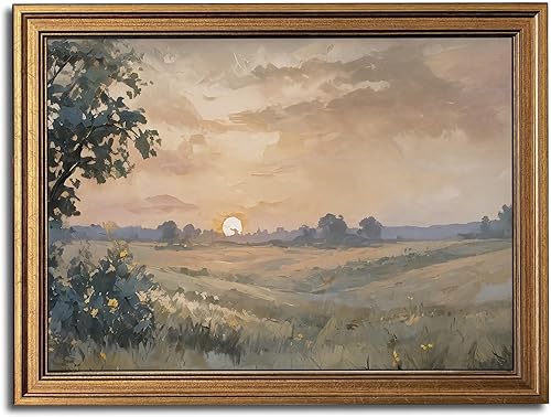 Miniatura 39 de Arte de pared con marco dorado, lienzo vintage de río, arte de pared, paisaje natural, río antiguo, impresiones artísticas para sala de estar,