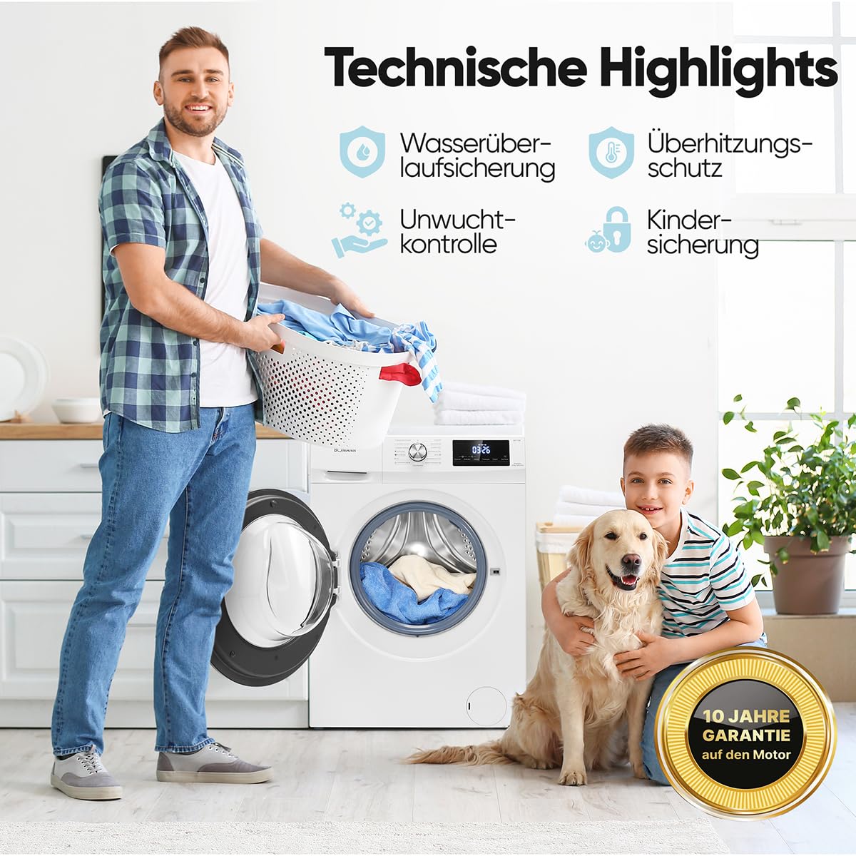 Bomann WAT 7186 Waschtrockner 8 kg Waschen 5 kg Trocknen 1400 U/Min Invertermotor weiß