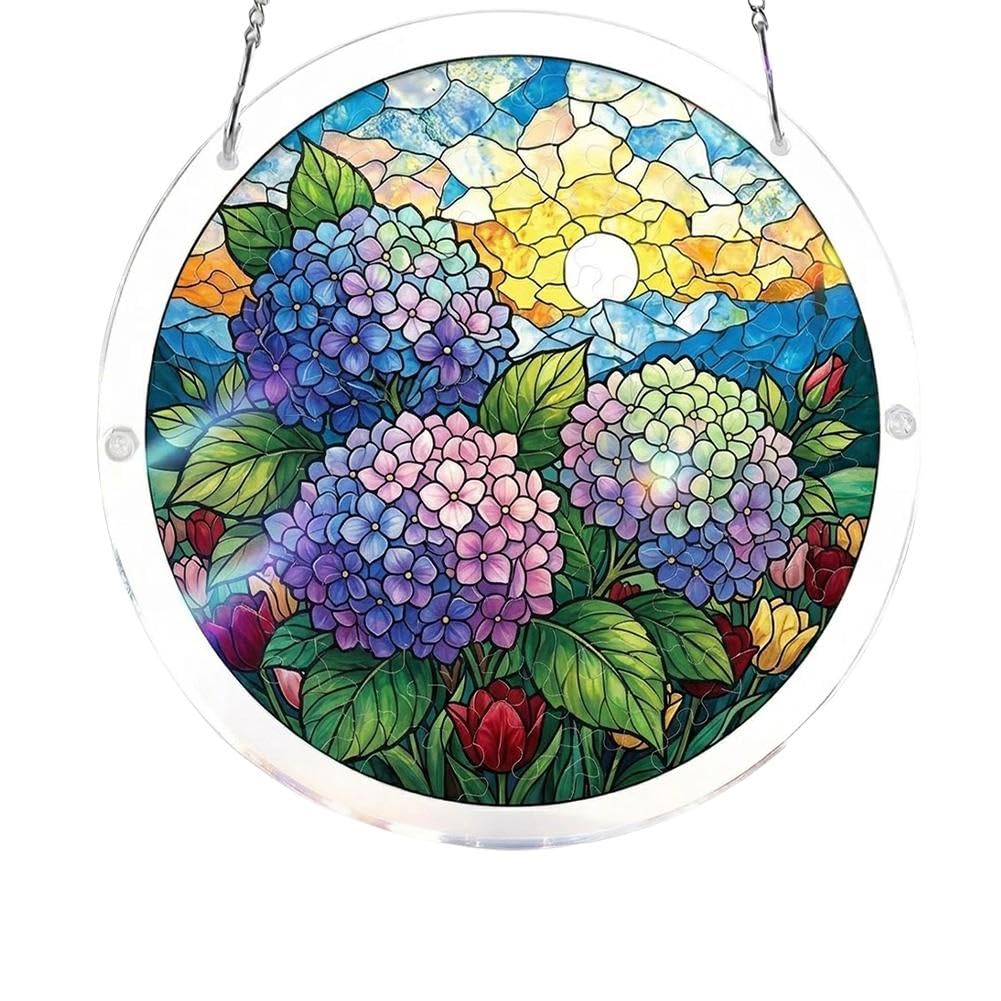 Acrylic Puzzles Sun Catcher Window Hanging, 83 Pieces 7.87 Inch Sun Catcher Acrylic Puzzles, DIY Stained Glass Acrylics Jigsaw Puzzle Sun- Catchers Kit, Garden Decoration for Women Men Birthday Gift