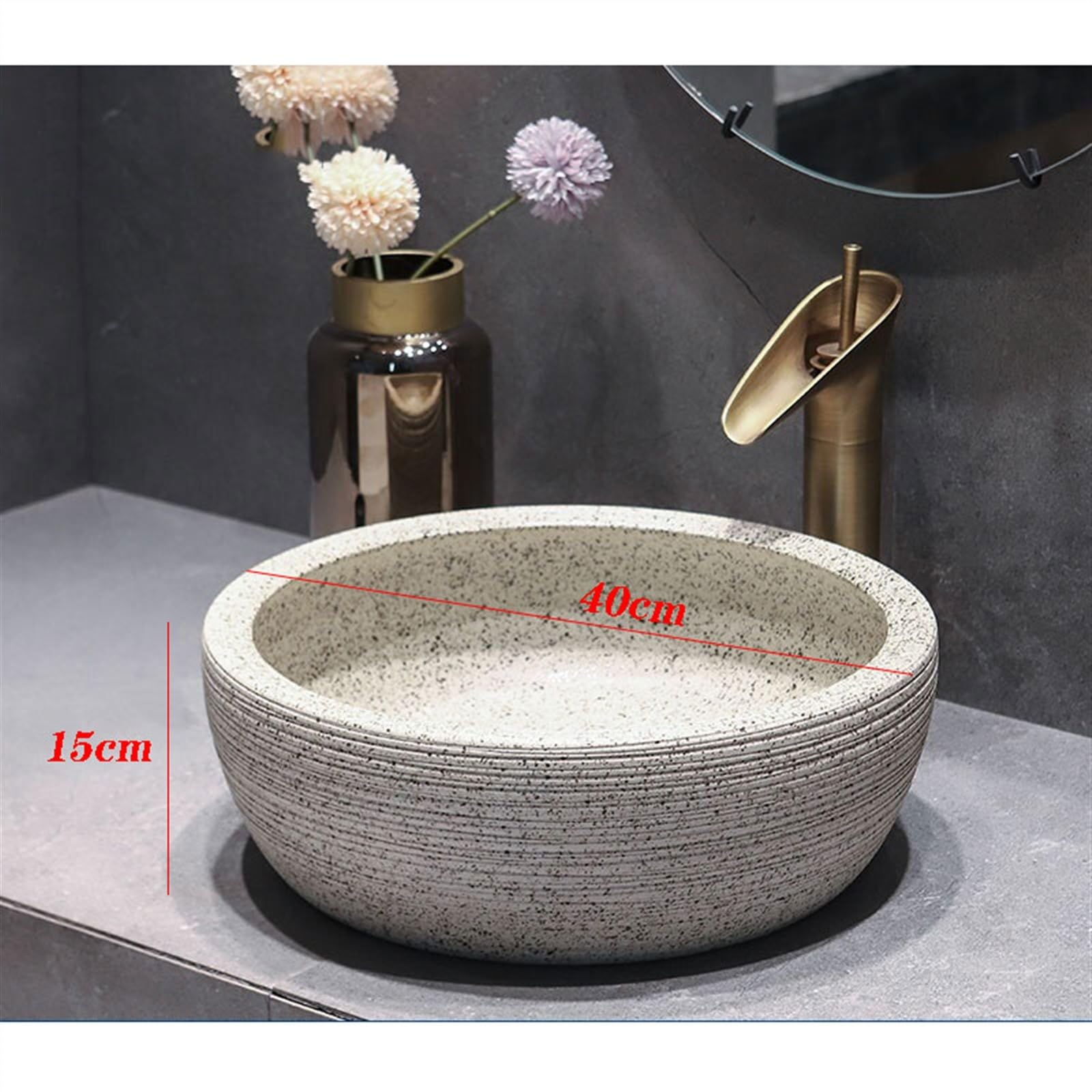 Künstlerische geschnitzte Linie Aufsatzwaschbecken Vintage Keramik Waschbecken Antikes Badezimmer Waschbecken kleine Größe, 40 * 40 * 15cm Waschbecken Badezimmer