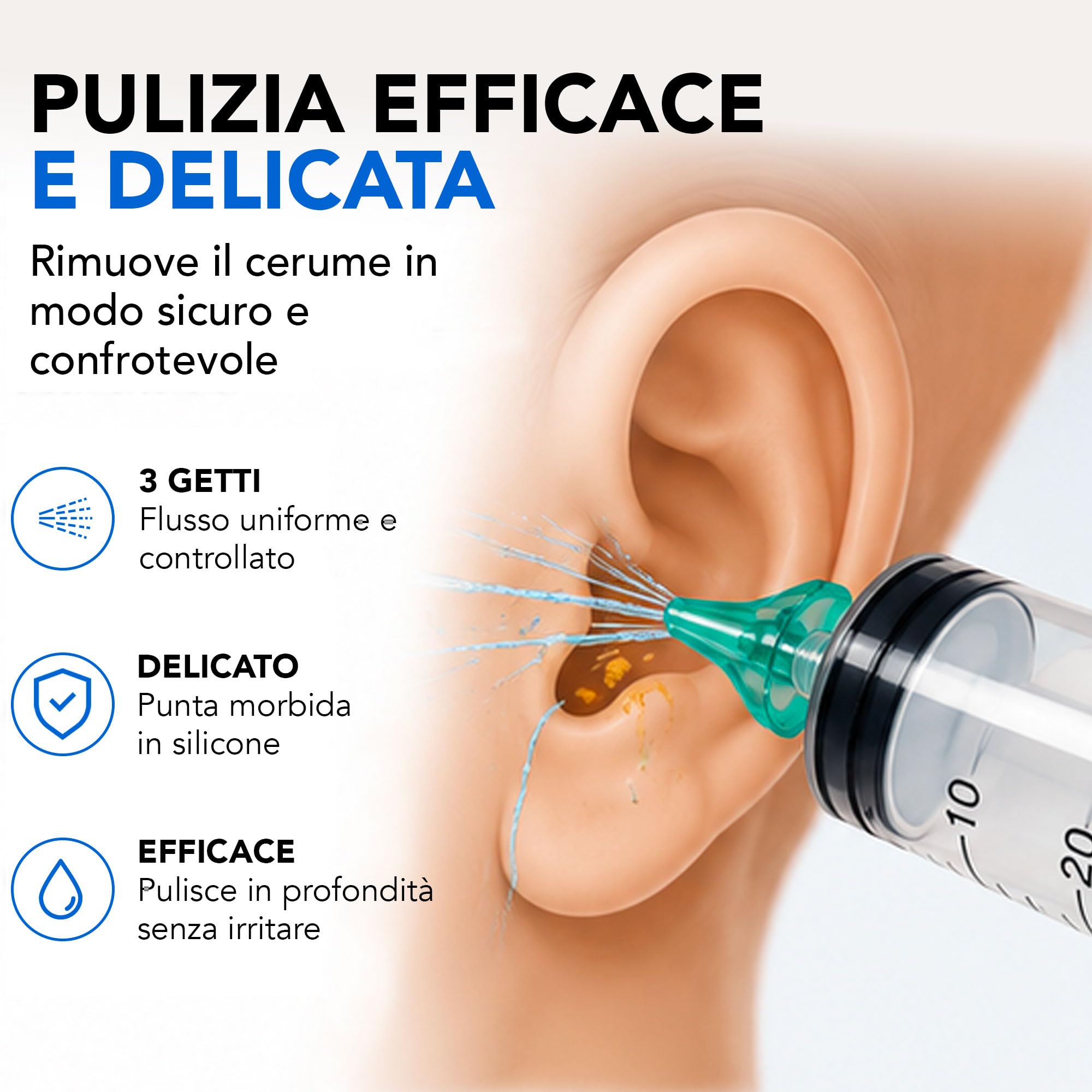 ALL4US® - Kit Pulizia Orecchie con Siringa Auricolare 60 ml, 4 Punte Morbide a Cono, Sistema per Lavaggio Orecchie e Rimozione Cerume, Kit Irrigazione Auricolare per Uso Domestico