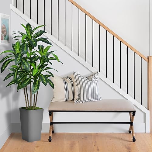 Miniatura 3 de ASTIDY Árbol de Dracaena artificial de 5 pies, árbol sintético con maceta alta negra, planta de suelo de yuca tropical falsa en maceta, árbol de