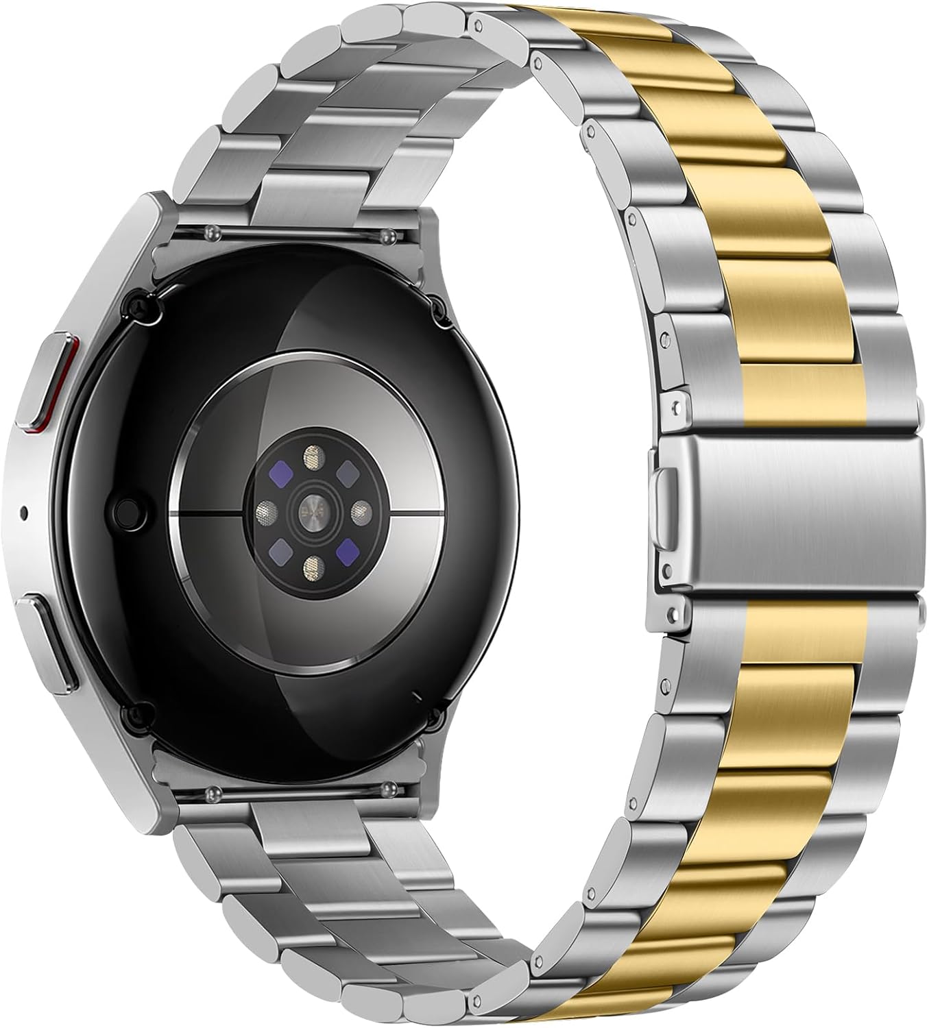 Metal Bands Compatible with Samsung Galaxy Watch 7 6 5 4 FE Band 44mm 40mm/Galaxy Watch 6 Classic 47mm 43mm/5 Pro 45mm, No Gap Stainless Steel Strap for Women and Men, Silver-Gold - Image 7