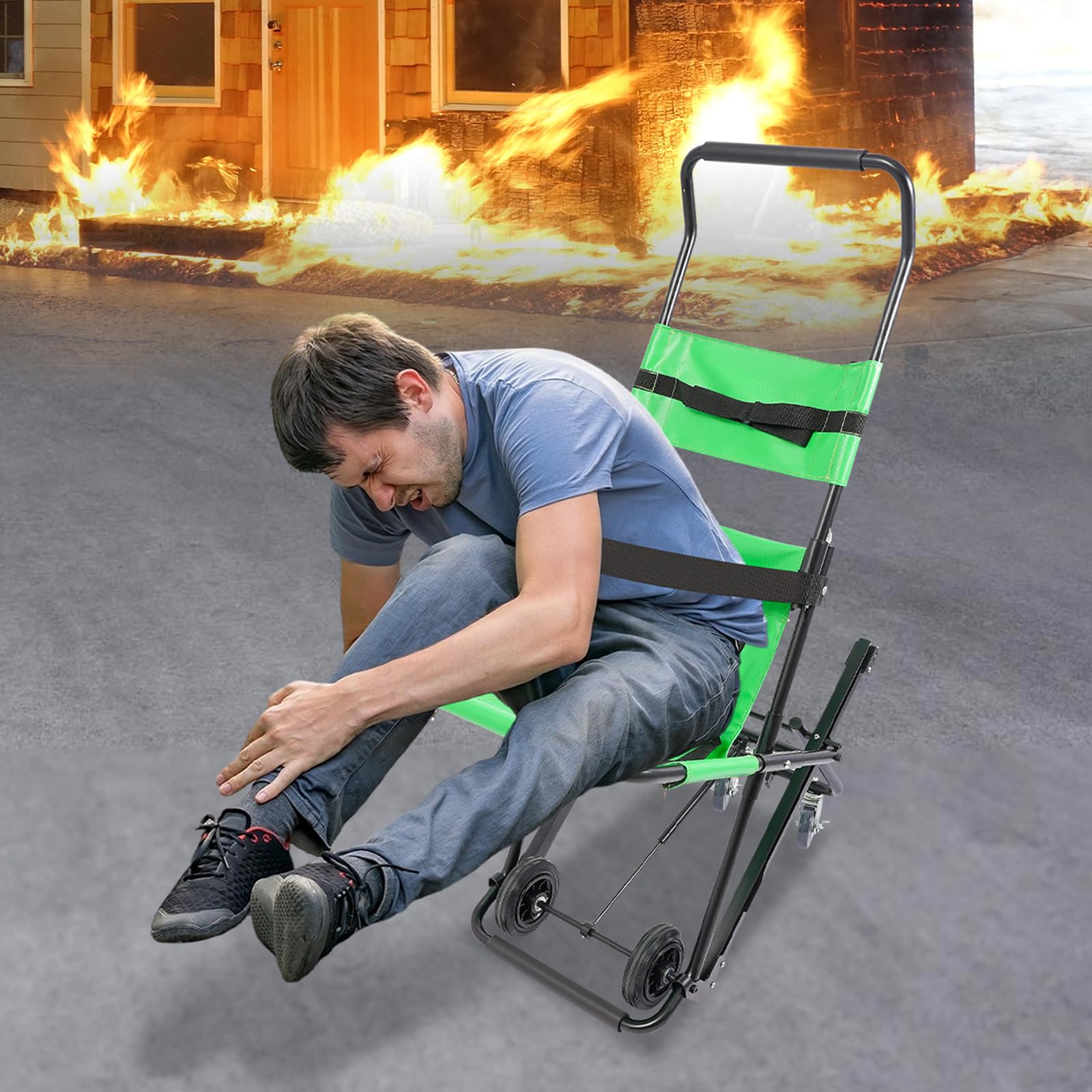 MINRS Silla de escalera plegable para personas mayores, silla de evacuación con cinturones de seguridad, para adultos, silla de ruedas para adultos, transporte manual, silla de transporte médico
