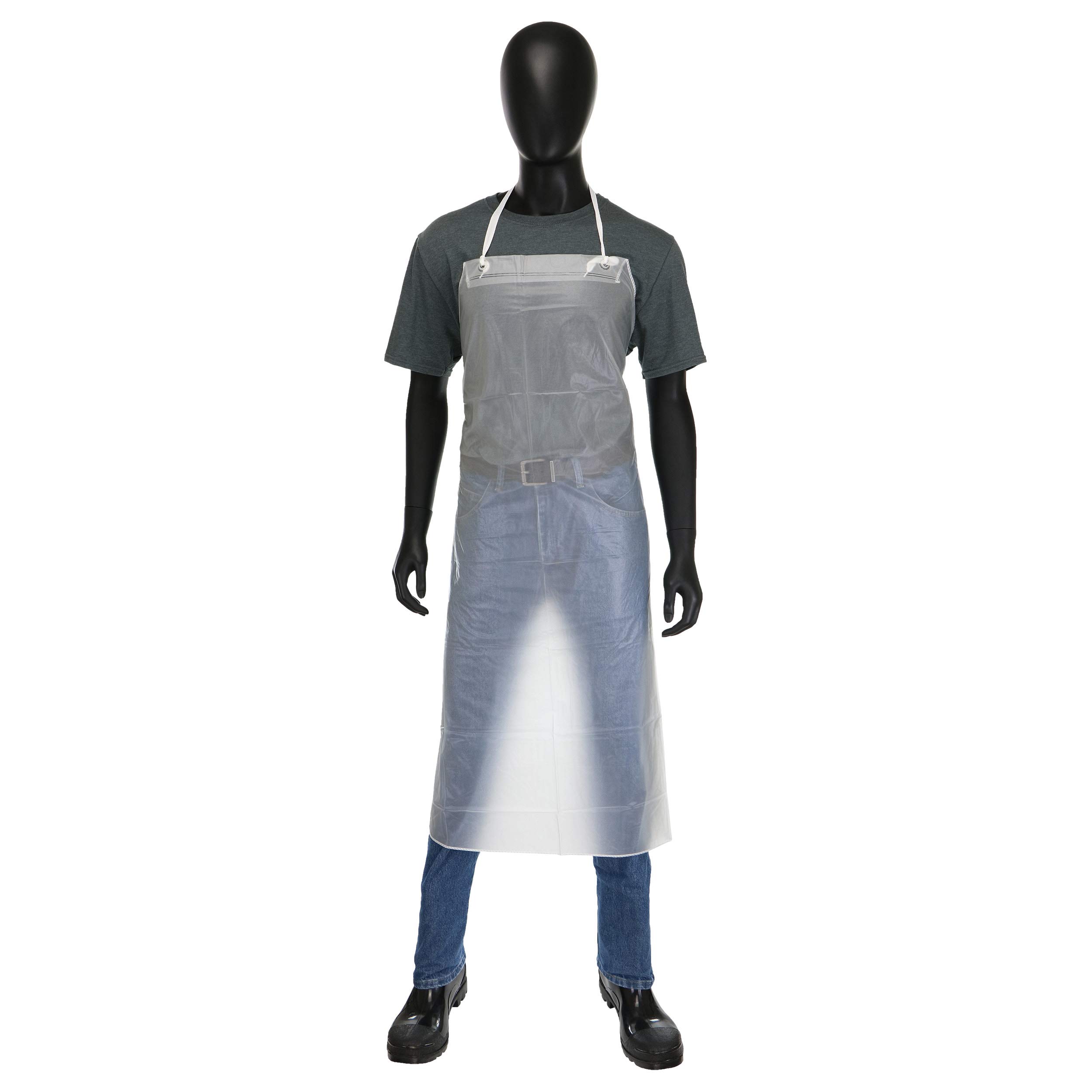 West Chester UPC-45 Vinyl Work Apron – [Pack of 12], Clear, 8 mil., 35 x 45 in., Liquid Resistant, Sewn Edge Hygiene Bib Apron with Cloth Waist Ties