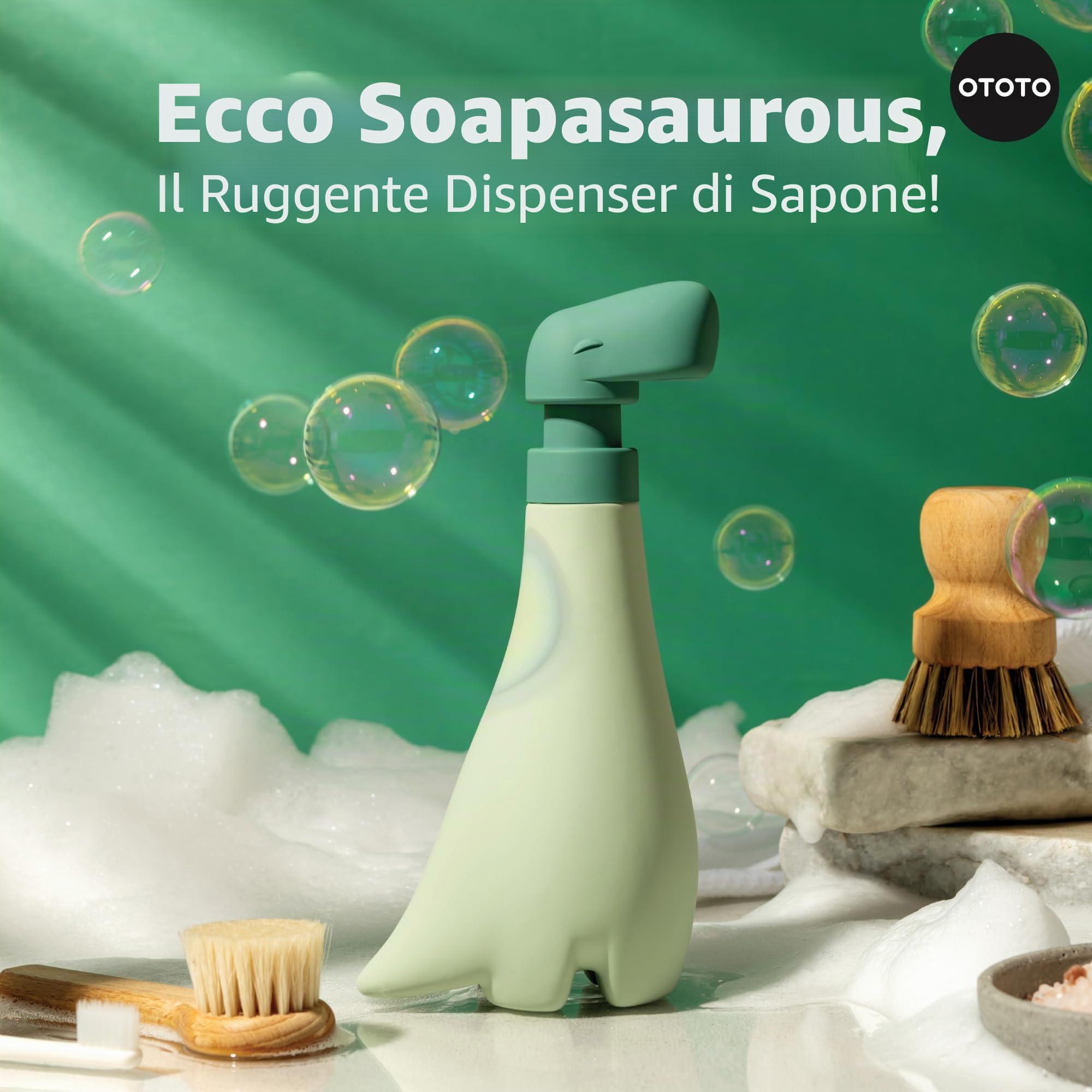 OTOTO Soapasaurous Dino - Dispenser di sapone per le mani, grazioso accessorio da bagno, dispenser di sapone liquido, dinosauro, accessori da cucina carini, regali per bambini