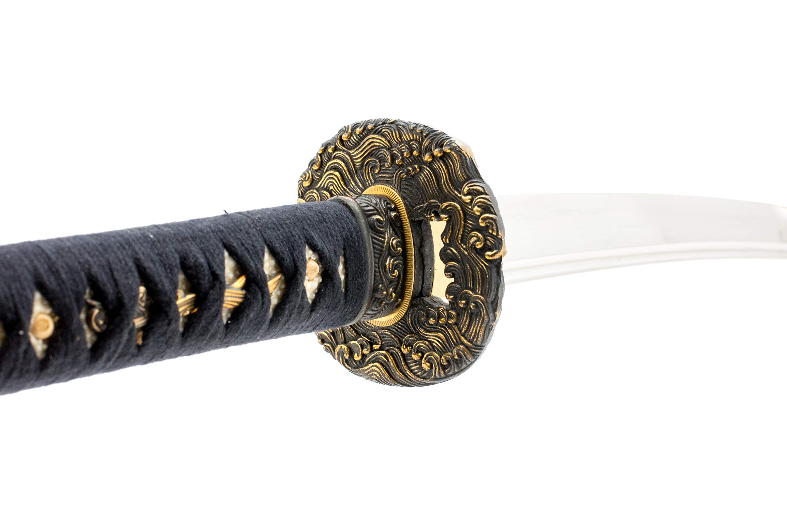 Handmade Sword - Fully Functional Japanese Katana Samurai Sword, Fully Hand Forged, 1080 Carbon Steel, Heat Tempered, Full Tang, Sharp, Brass Fittings, Black Scabbard
