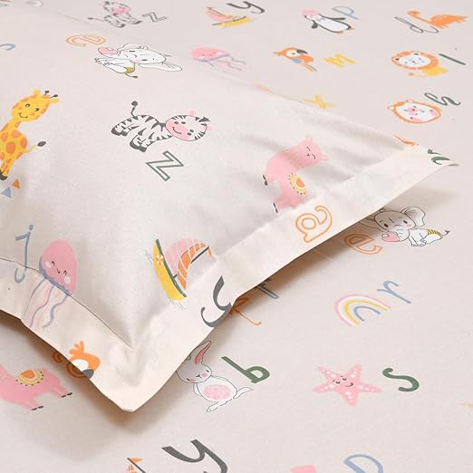 haus & kinder 100% Cotton Kids Bedsheet for Double Bed, 1 Double Bedsheet Cotton (90 x 100 Inches) with 1 Pillow Cover| 120 TC (Alphabet)