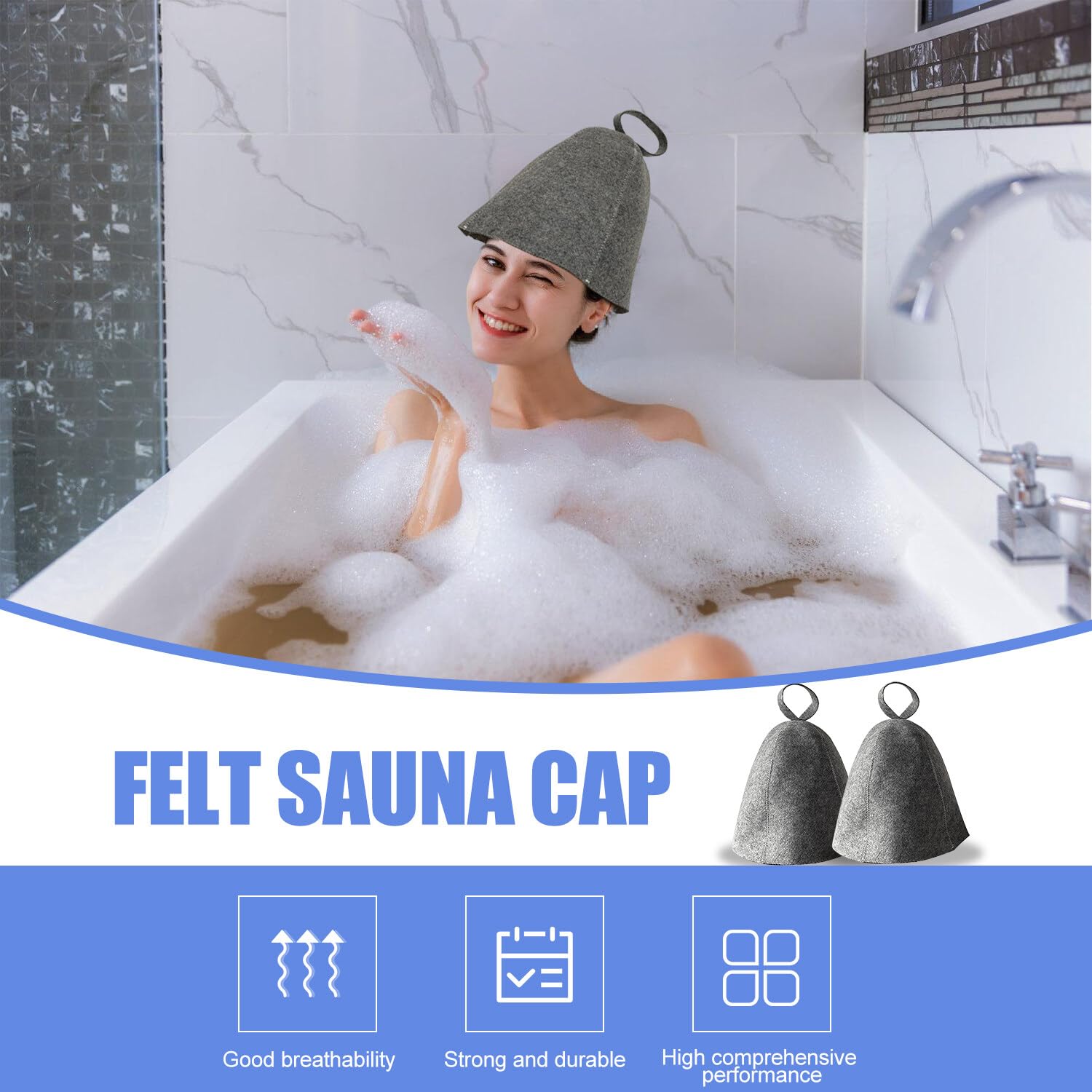 Lot de 4 chapeaux de sauna en feutre de laine contre la chaleur Gris