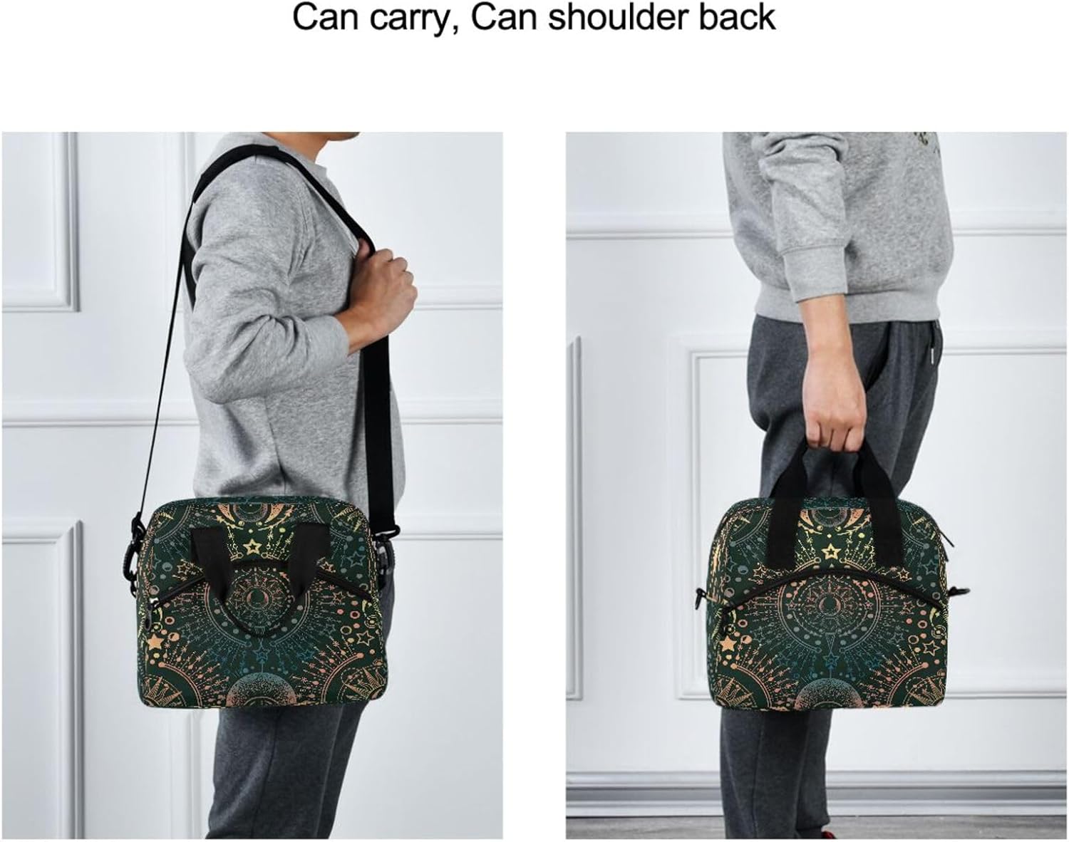Insulated Cooler Lunch Bag Lunch Box Moon Sun Star Alchemy Magical for Office Work Picnic Hiking Beach Organizer with Adjustable Shoulder Strap