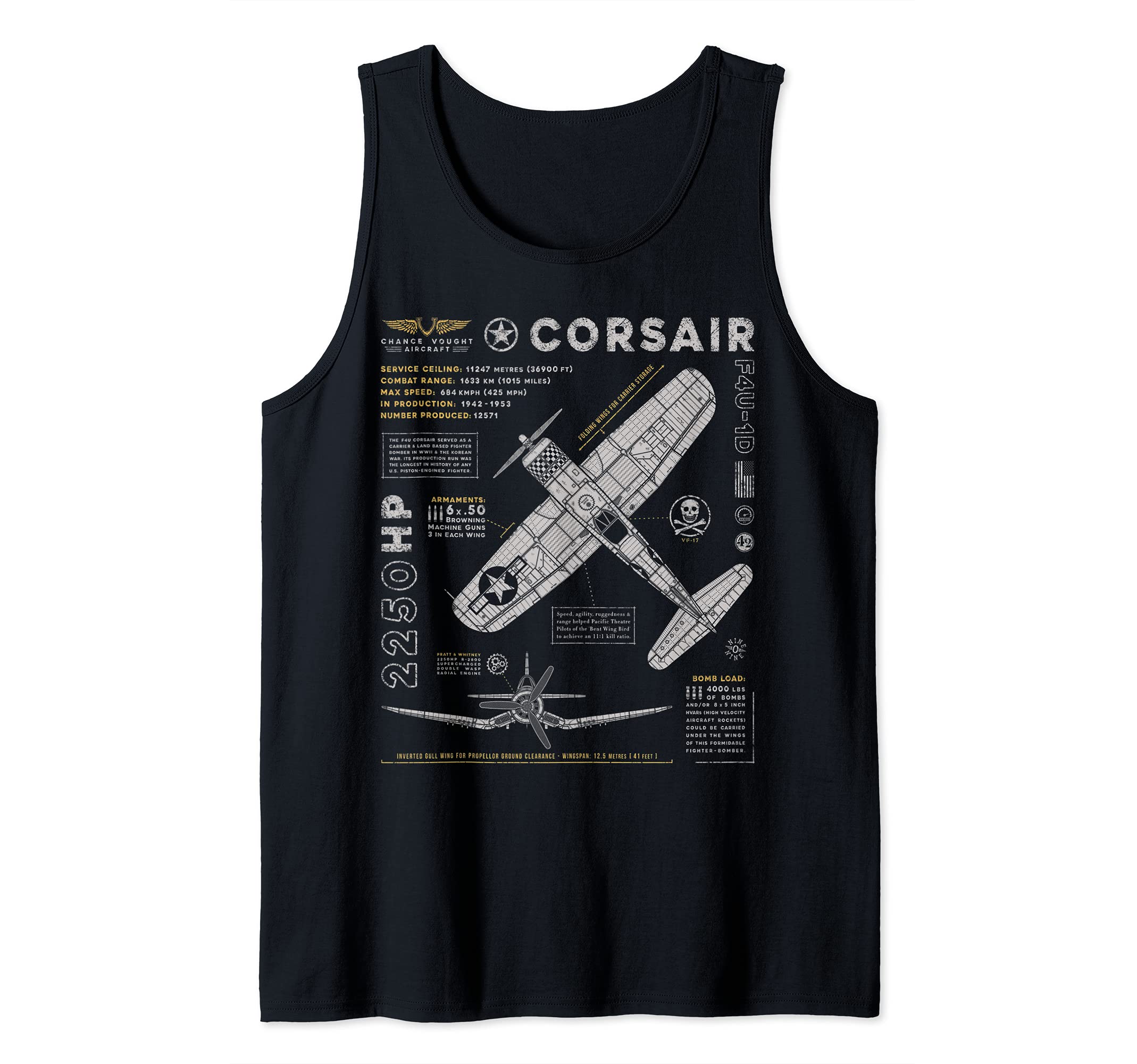 F4U Corsair | Vintage US WW2 Warbird | WWII Fighter Plane Tank Top