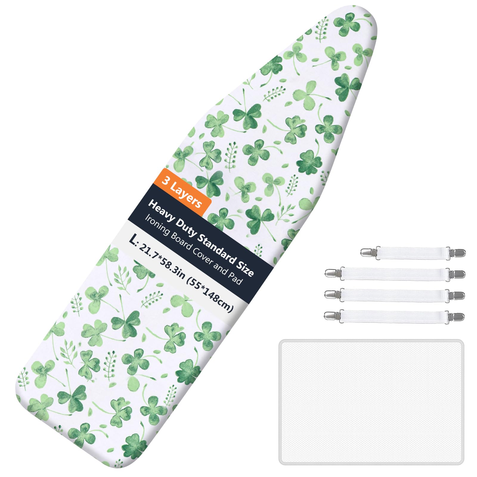 UDIANIS Ironing Board Cover Fit 135x45cm Board, Elastic Edge Padding Ironing Board Covers, Easy Fit and Scorch Resistant, Include 4 Fasteners and Protective Scorch Mesh Cloth