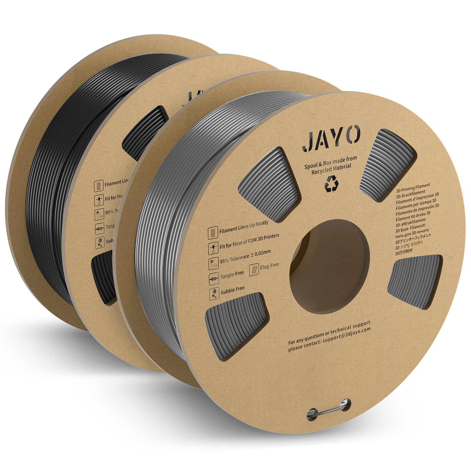 JAYOPLA+ Filament 1.75mm, 3D Printer Filament PLA Plus 2.2kg, Dimensional Accuracy +/- 0.02, 2 spools PLA+ Balck+Grey