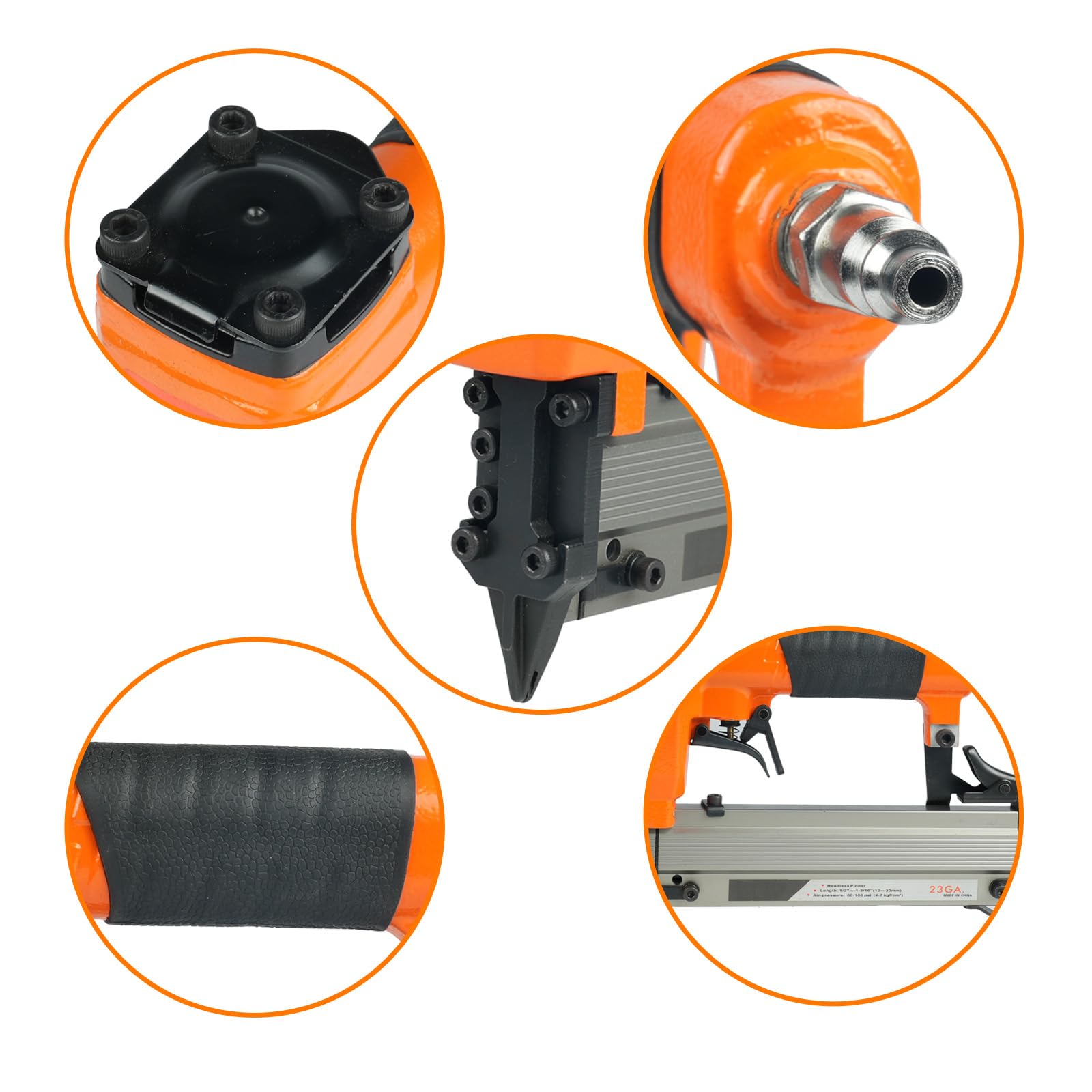 Chiodatrice pneumatica senza testa calibro 23 con grilletto di sicurezza, chiodatrice a spillo, compatibile con perni senza testa da 12-30 mm, pistola ad aria per tappezzeria, mobili, fai da te, ecc.