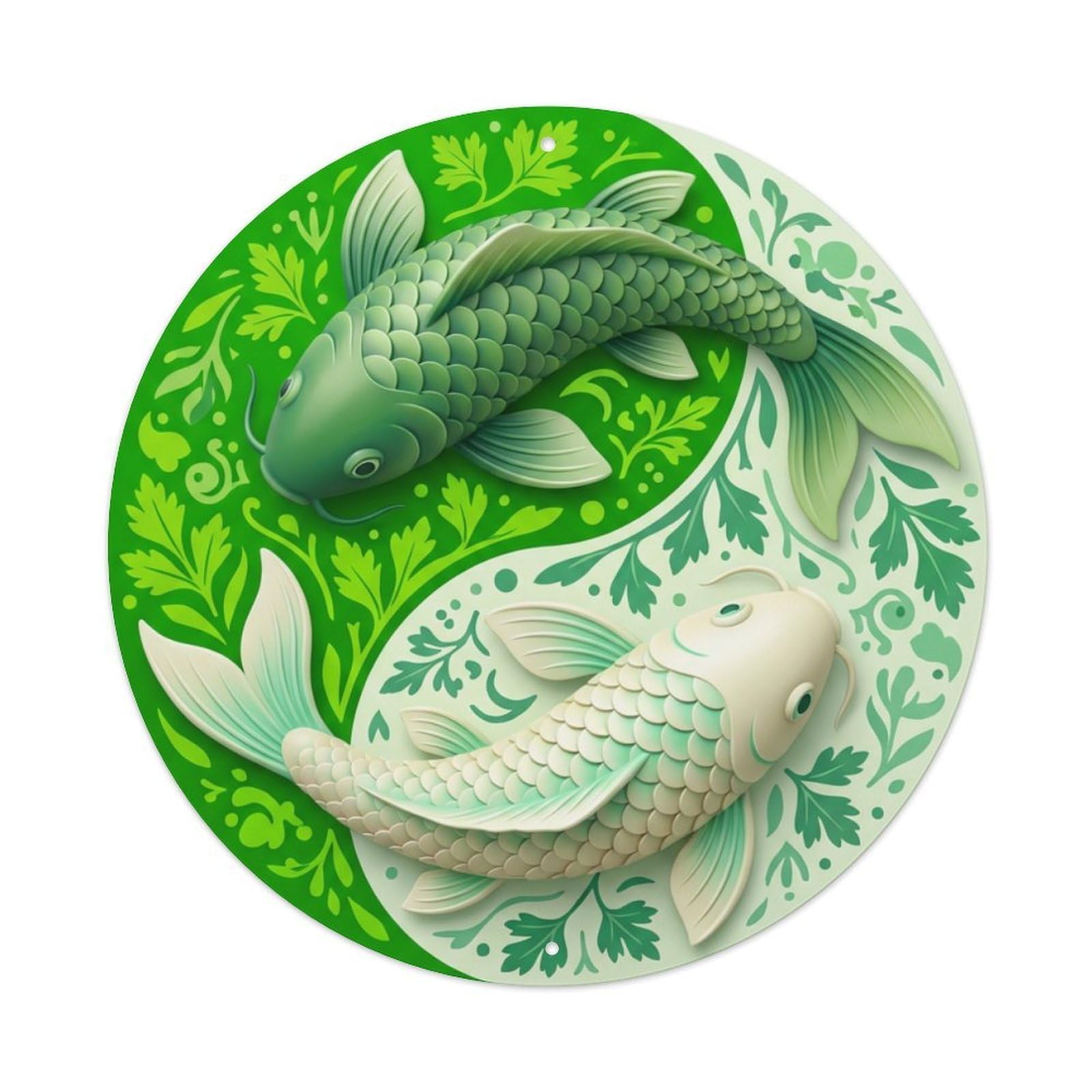 Metal Tin Sign Tai Chi Koi Fish Parsley Green