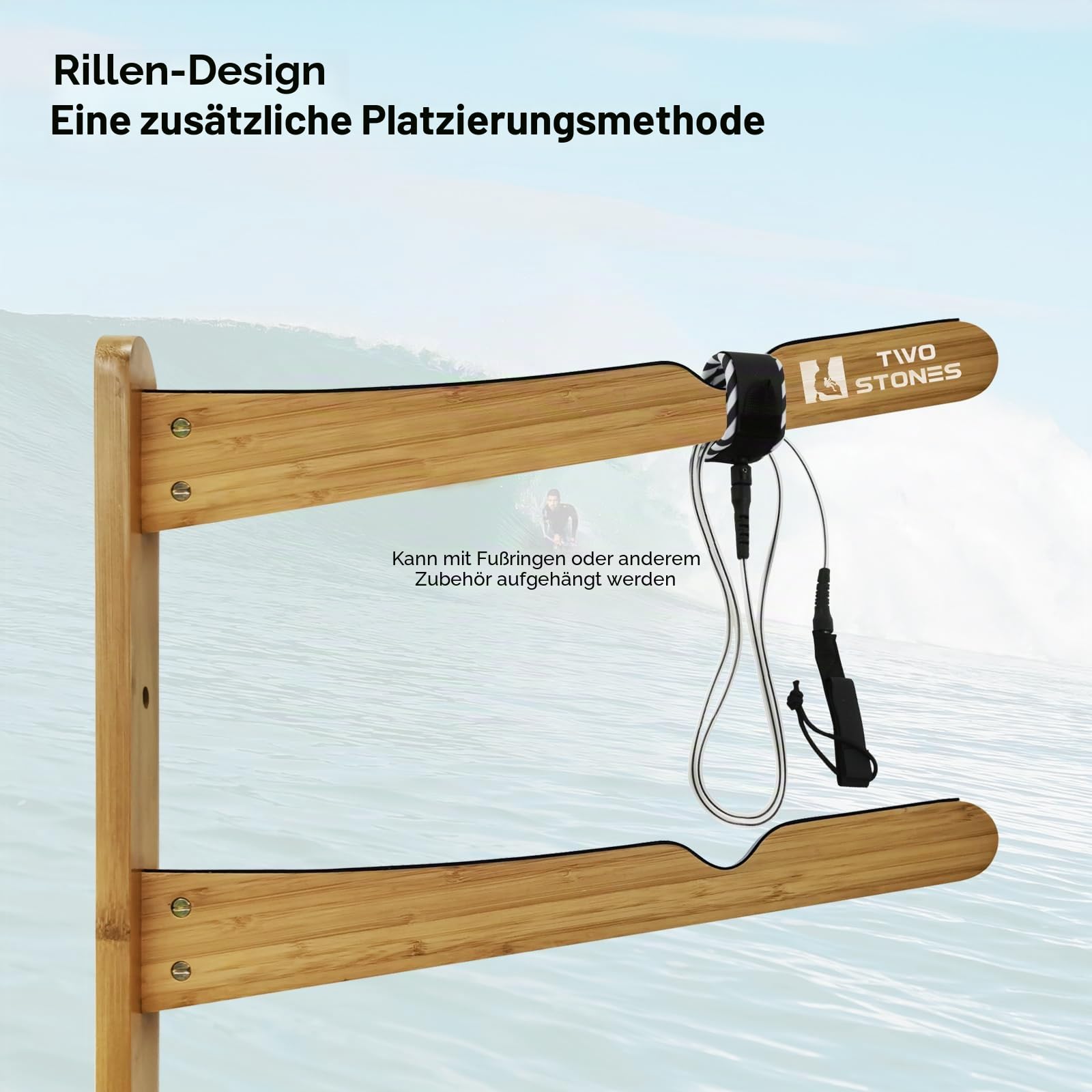 TWO STONES Surfbrett-Halter für die Wand, Surfbrett-Aufhänger funktioniert als Shortboard-, Skimboard- und Longboard-Aufhänger oder Ständer (CJ-OT2202)