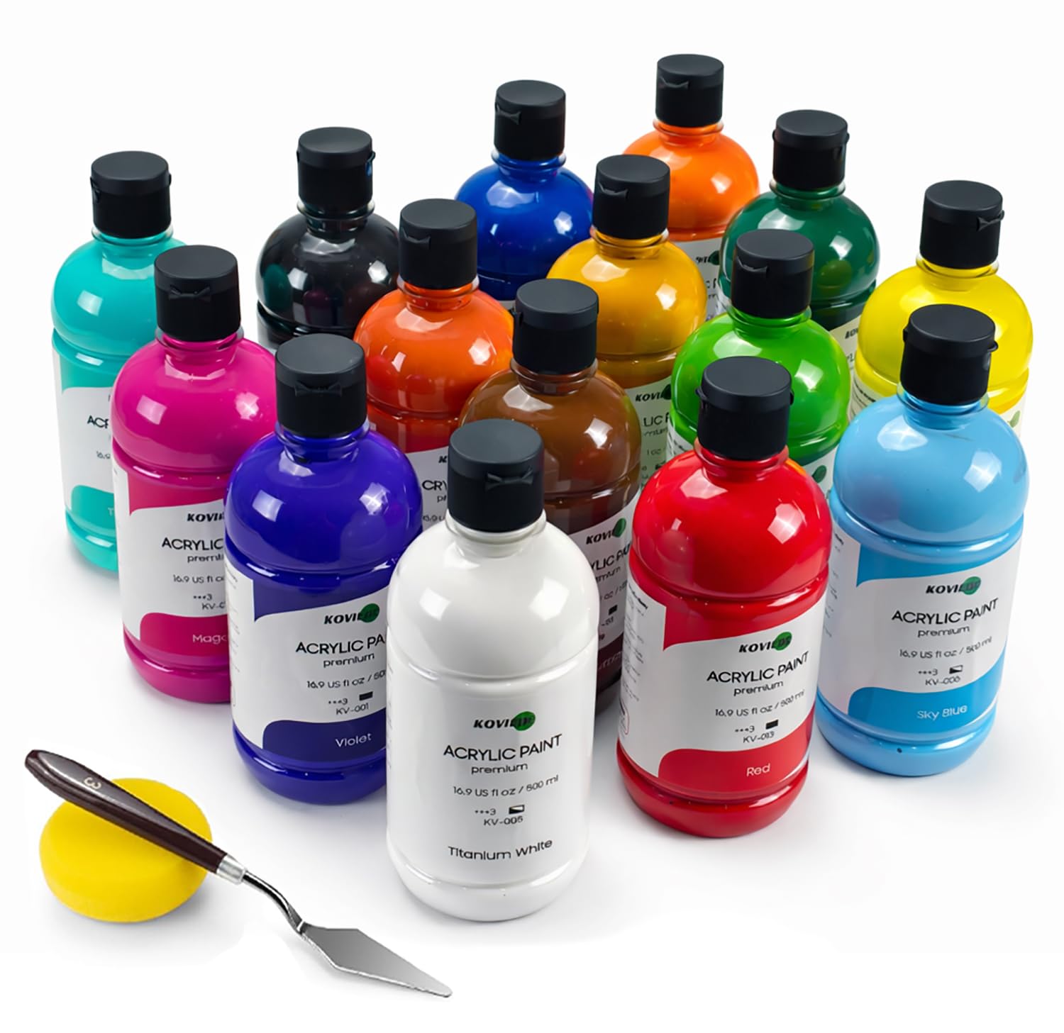 15-Farben Acrylfarben Set 15 x 500ml Große Flasche Ungiftig Wasserfest und Lichtecht Acrylfarbe für Leinwand, Holz, Stoff Stein und Bastelprojekte