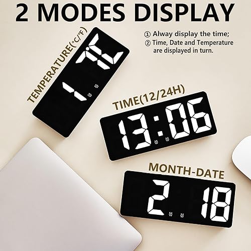Miniatura 5 de SAVTON Reloj despertador, relojes despertadores para dormitorios, termómetro de número grande para casa, 5 brillo regulable, pantalla de termómetro