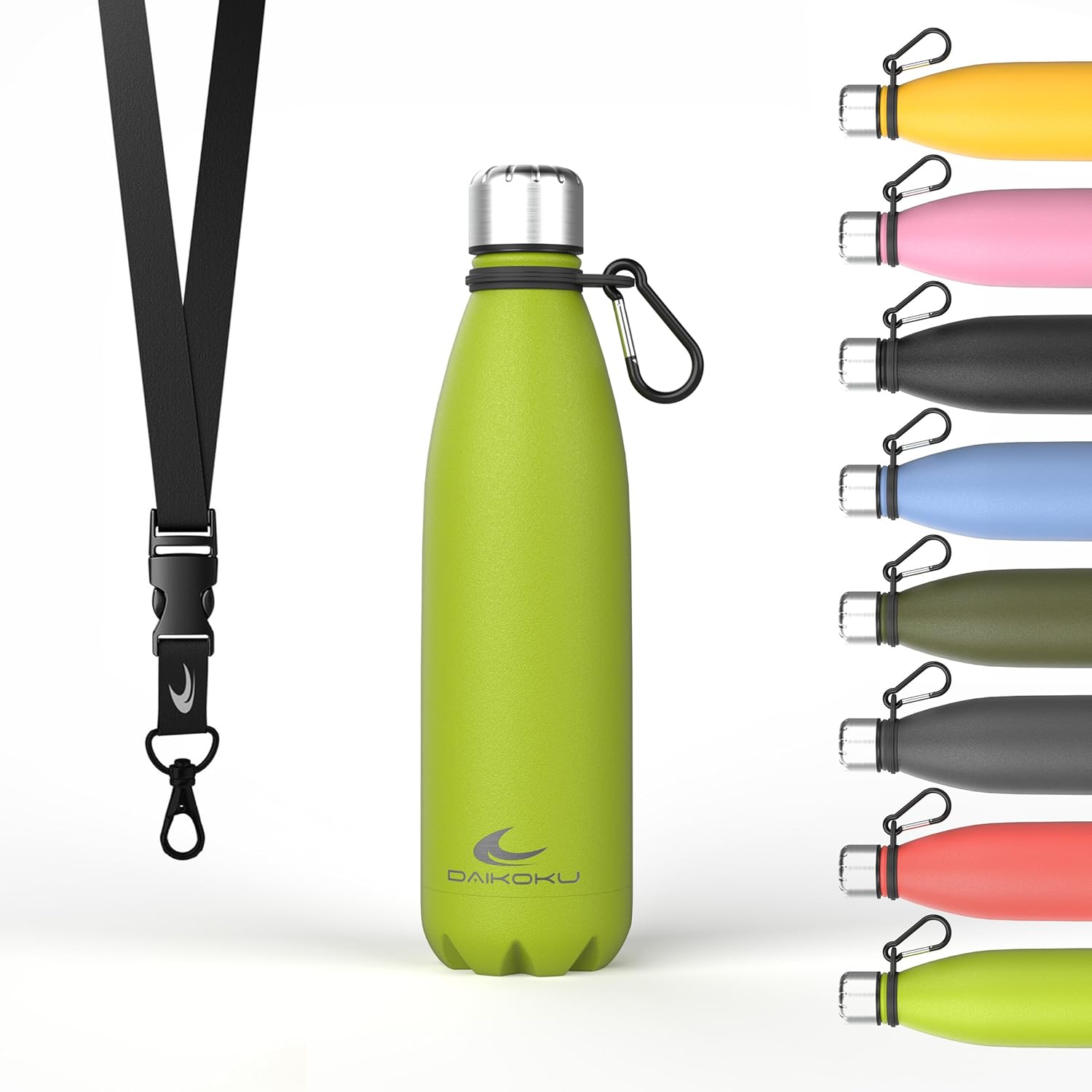 Daikoku Stainless Steel Water Bottle – 500 ml – Thermal Bottle – Cold 24 Hours and Hot Beverages 12 Hours – Leak-proof Water Bottle – Double Walled BPA Free – Fluorescent Green