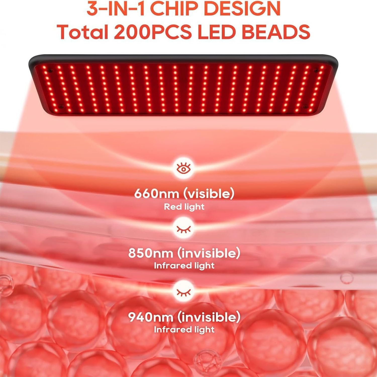 Panel Światła Podczerwonego, Lampy Do Terapii Światłem Czerwonym Z 200 Diodami LED 660 Nm + 850 Nm, Regulowany Stojak I Okulary Ochronne, Elastyczna Regulacja W Zakresie 180° Do Twarzy I Ciała