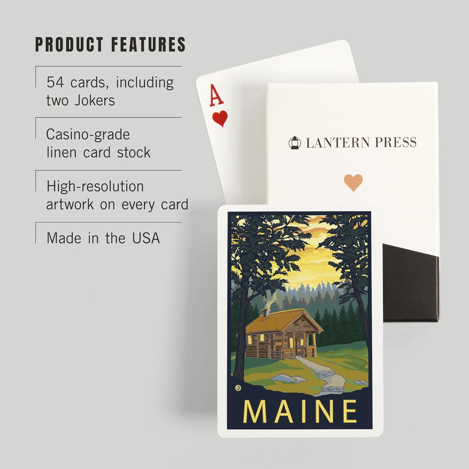 Lantern Press Cabin Scene, Maine, 52 Playing Cards for Adults, Poker Size Card Deck