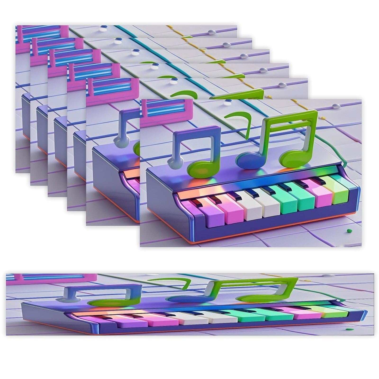 Colorful Piano Keyboard Music Note Table Runner and Placemats Set of 6 Stain Resistant Heat Resistant Place Mats for Kitchen Dining Table Mats Long Table Runner Modern Art Dining Decor for Daily Use