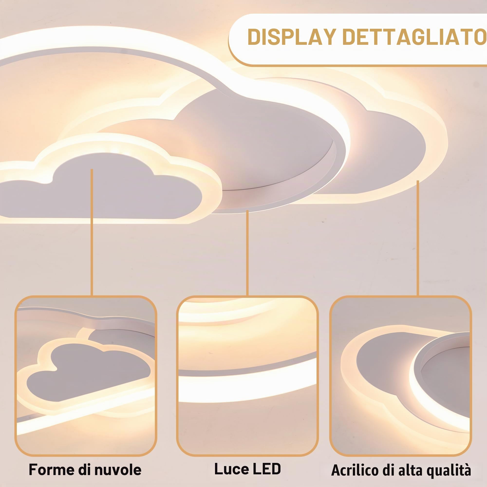 Plafoniera Creative Cloud Shape dimmerabile con telecomando, plafoniera in acrilico da incasso per soggiorno, camera da letto, corridoio e camera dei bambini, 42 * 23 cm 25 W, bianco