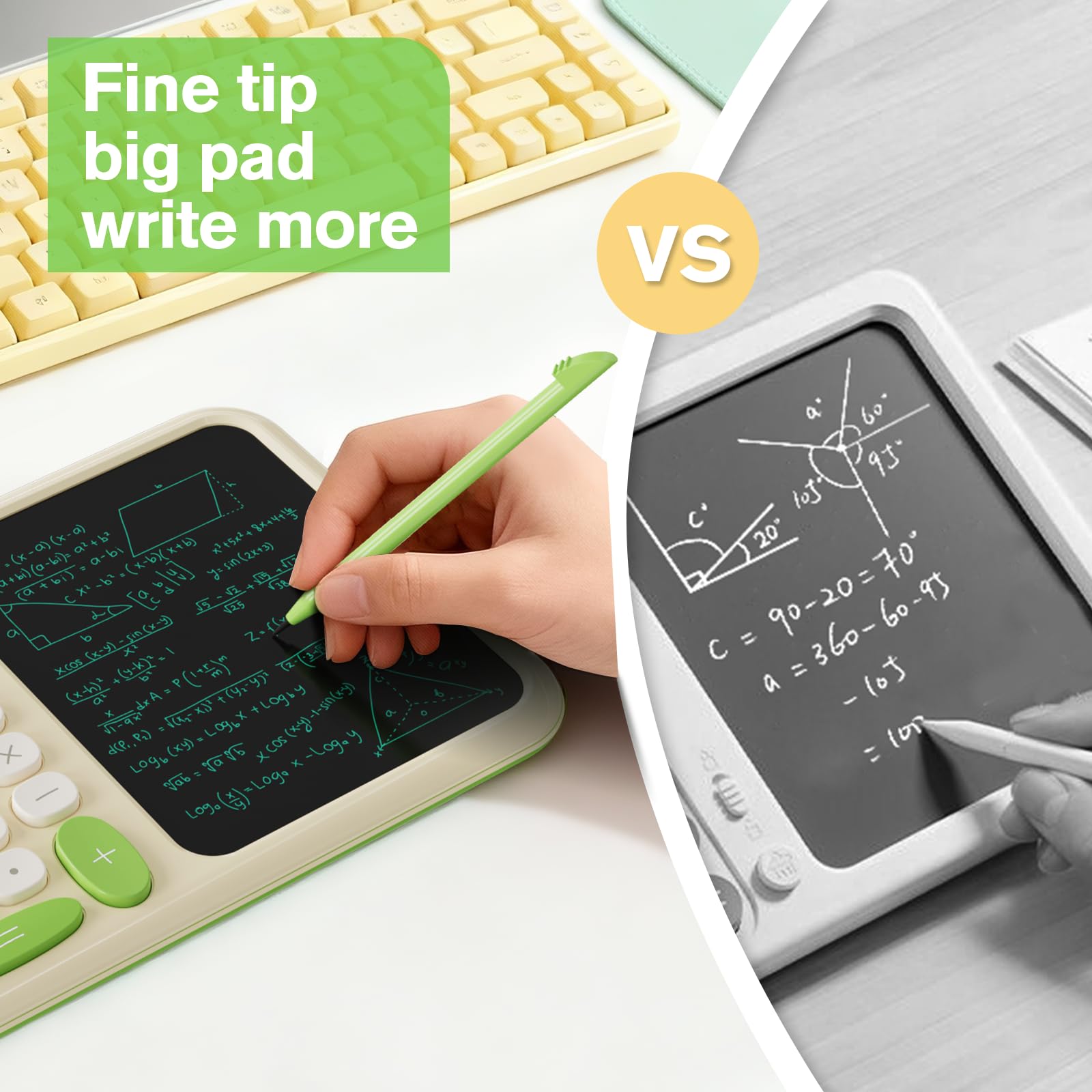 ROATEE Foldable 2-in-1 Basic Calculator with Erasable LCD Handwriting Tablet,12-bit HD Widescreen,Rechargeable Solar Dual Power Supply,Suitable for Students and Office Use (Green) — view 2