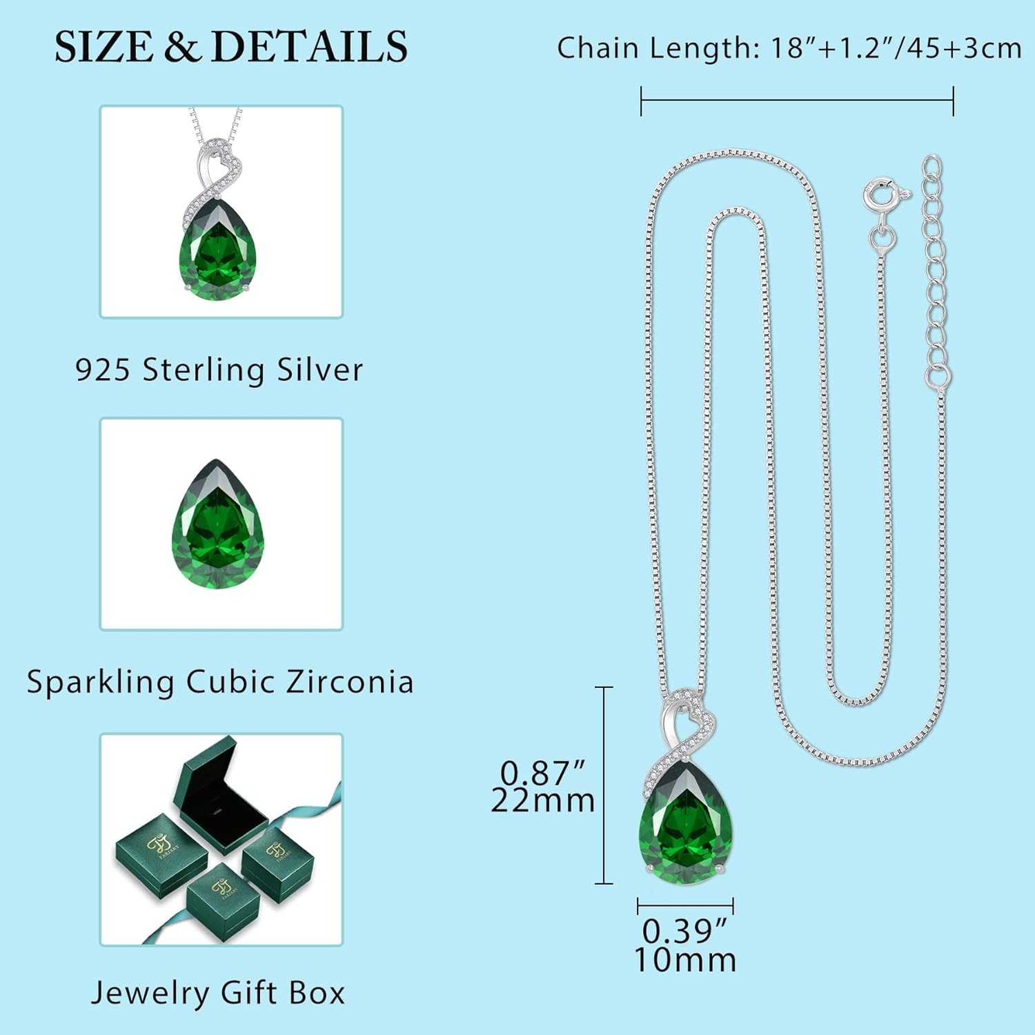 FJ Teardrop Birthstone Necklaces 925 Sterling Silver Pear Cut Pendant Necklace Birthday Jewelry for Women - Image 5