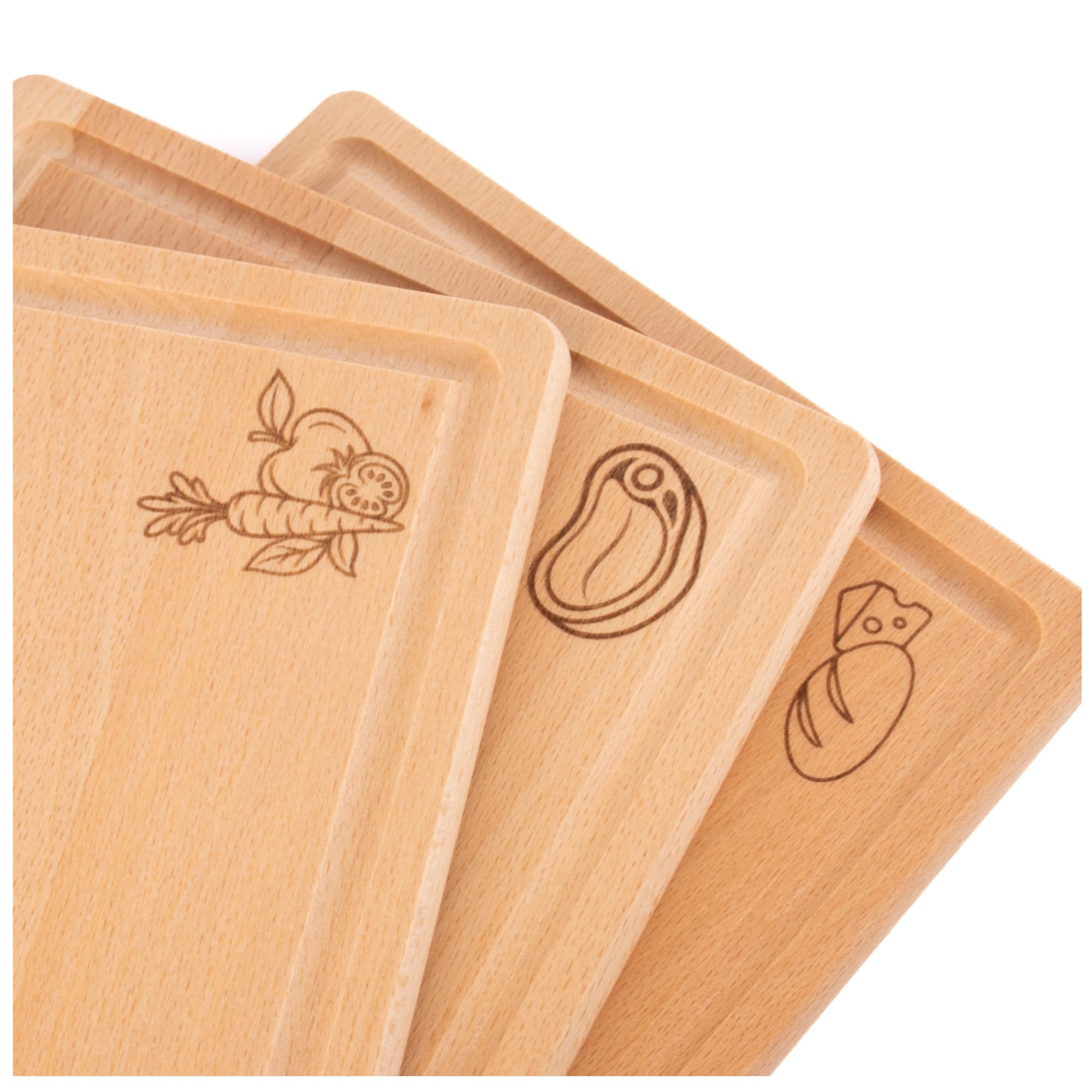3er Schneidebrett-Set aus Buchenholz 32 x 20 cm mit Saftrille