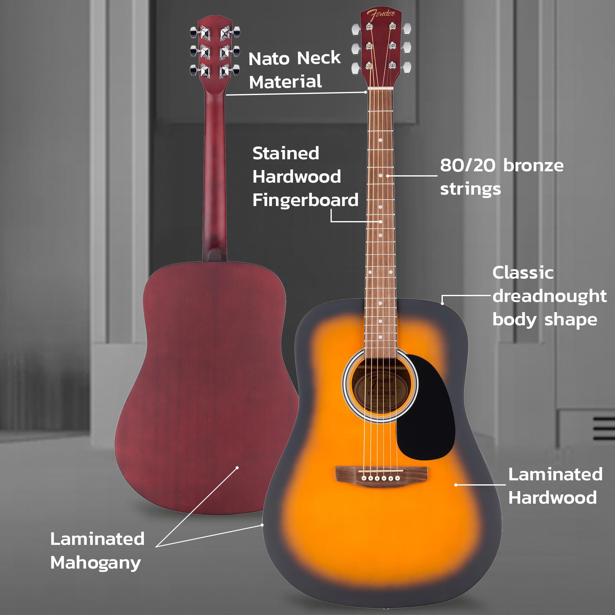 アコースティックギター サンバースト ドレッドノート Amazon | Fender Dreadnought アコースティックギター - サン