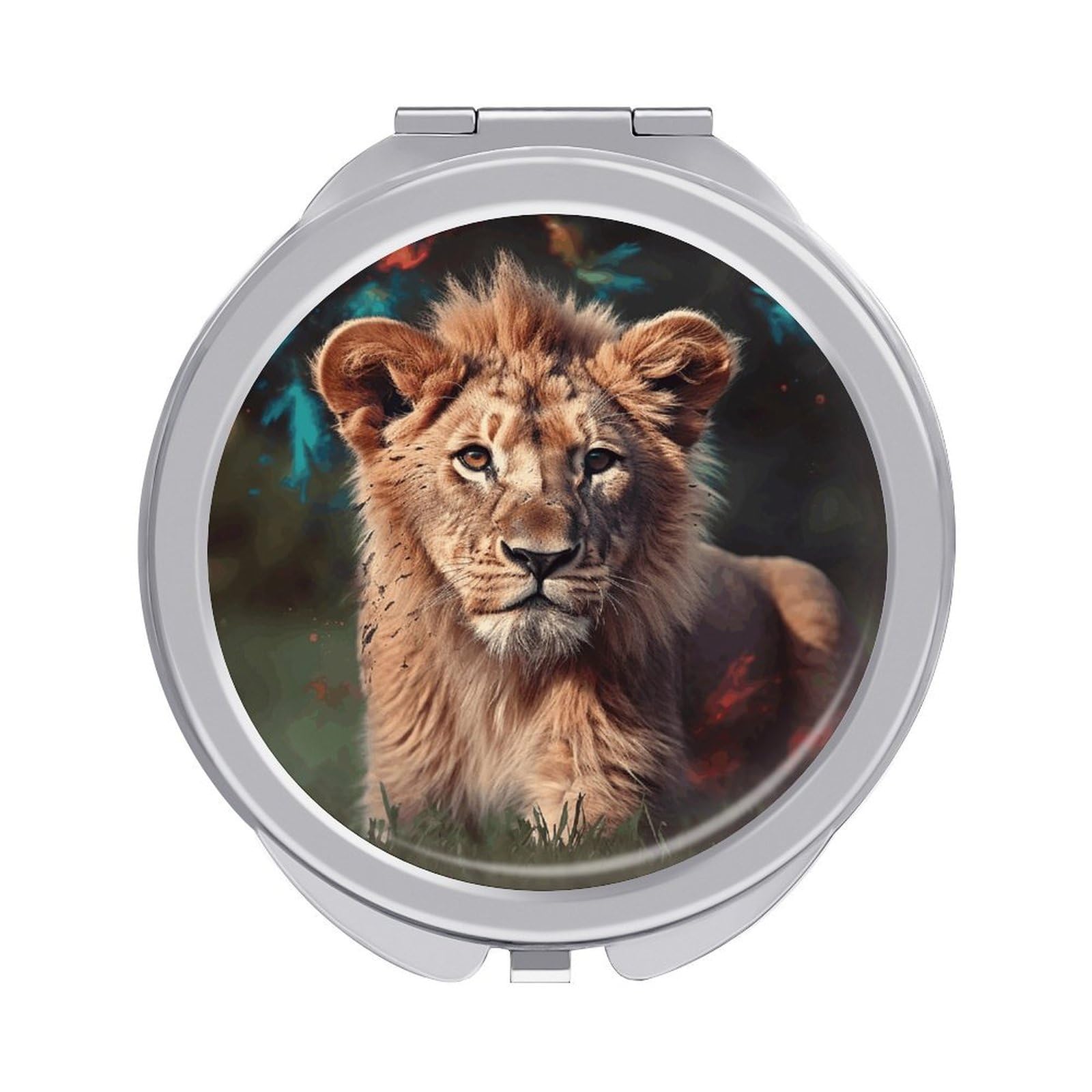 VstaDank Art Lion Compact Mirror for Purses Round Fashion Travel Makeup Mirror 2X /1x Magnifying Double Sides Mini Mirrors Portable Pocket Mirrors for Handbag Purse Women Gift