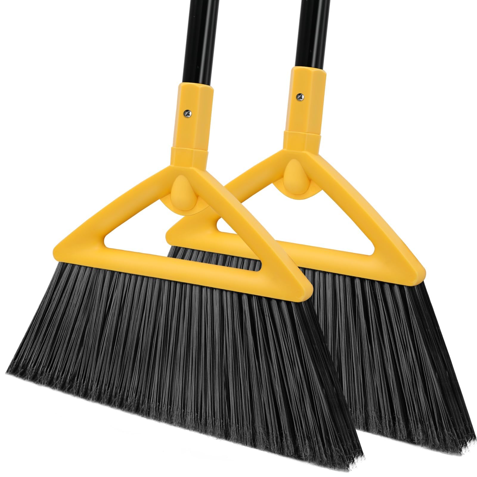 SZJYHQY Heavy Duty Angle Broom 2 Pack - Yellow Broom for Outdoor & Indoor, Garage, Driveway, Sidewalk, Kitchen & More, Long Handle